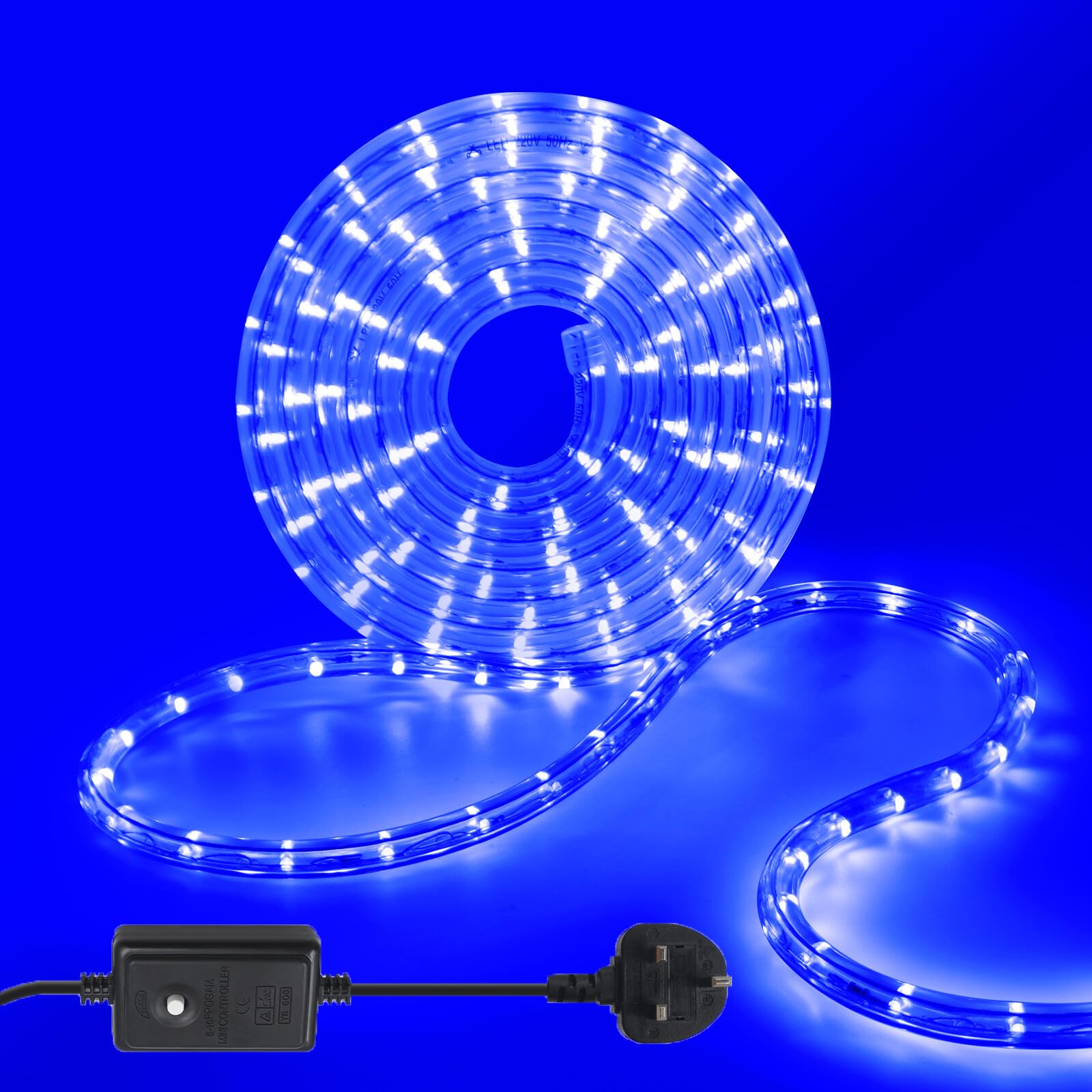 Wisada AC220 LED Tubes [50m, Blue], IP67 Waterproof Flexible, 36 LEDs/M Cuttable LED Rope Light CRI85+, 8 Light Modes, Christmas Holiday Wedding Party Decoration