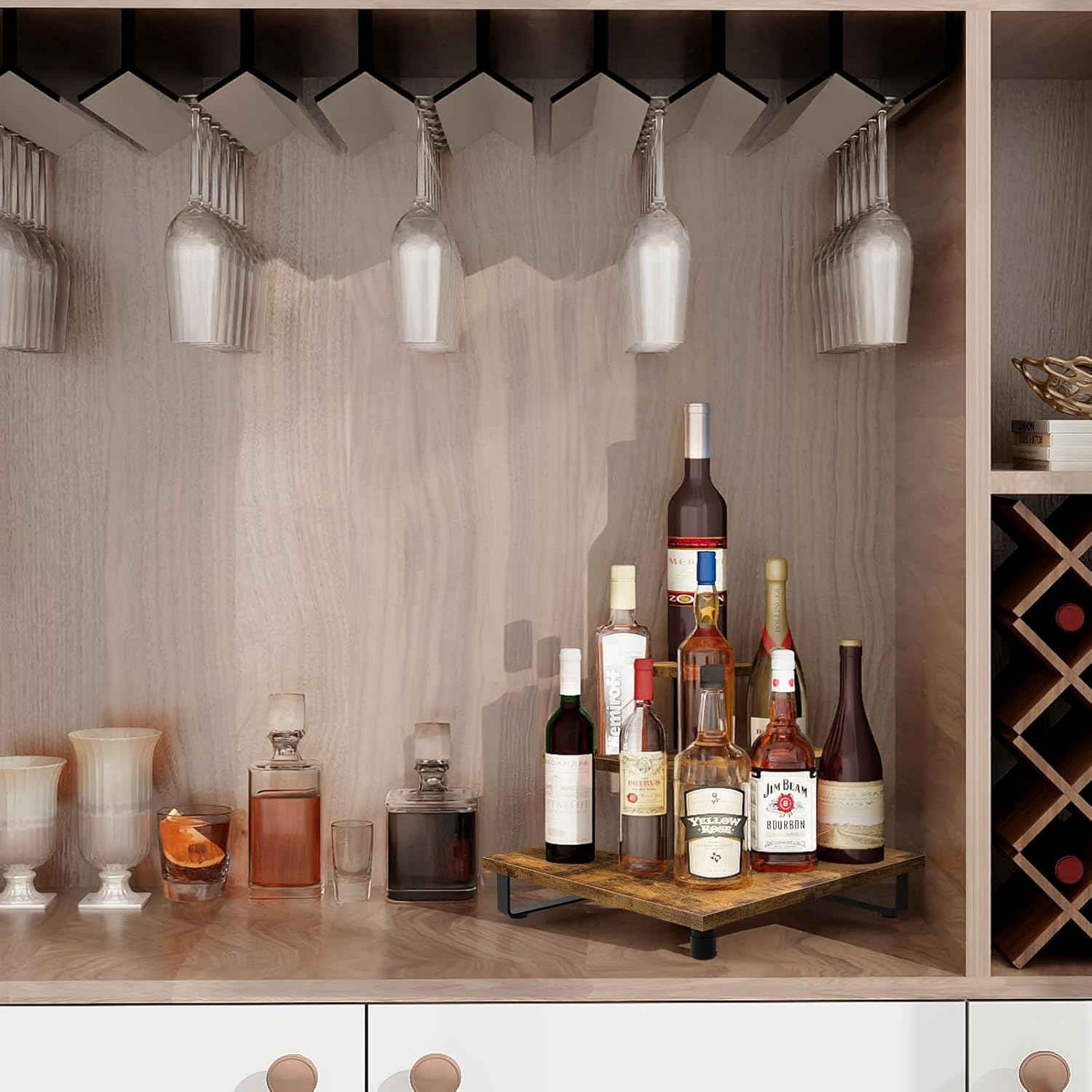 ELITEROO Wooden Risers Display Stands Set, Portable 3 Tierd Shelves Stair Step Shelf Tower Stand for Retail Tabletop, Countertop, Craft Shows, Farmers Market, Tradeshows, Vendors (Corner + Straight )