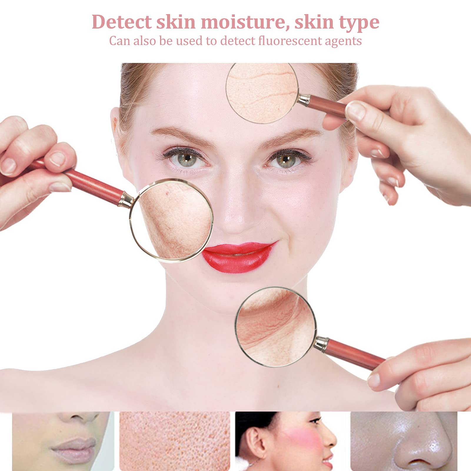 Testeur d'humidité de la peau, testeur d'humidité de la peau, écran LCD, analyseur de capteur d'huile et d'eau pour la peau du visage (blanc)
