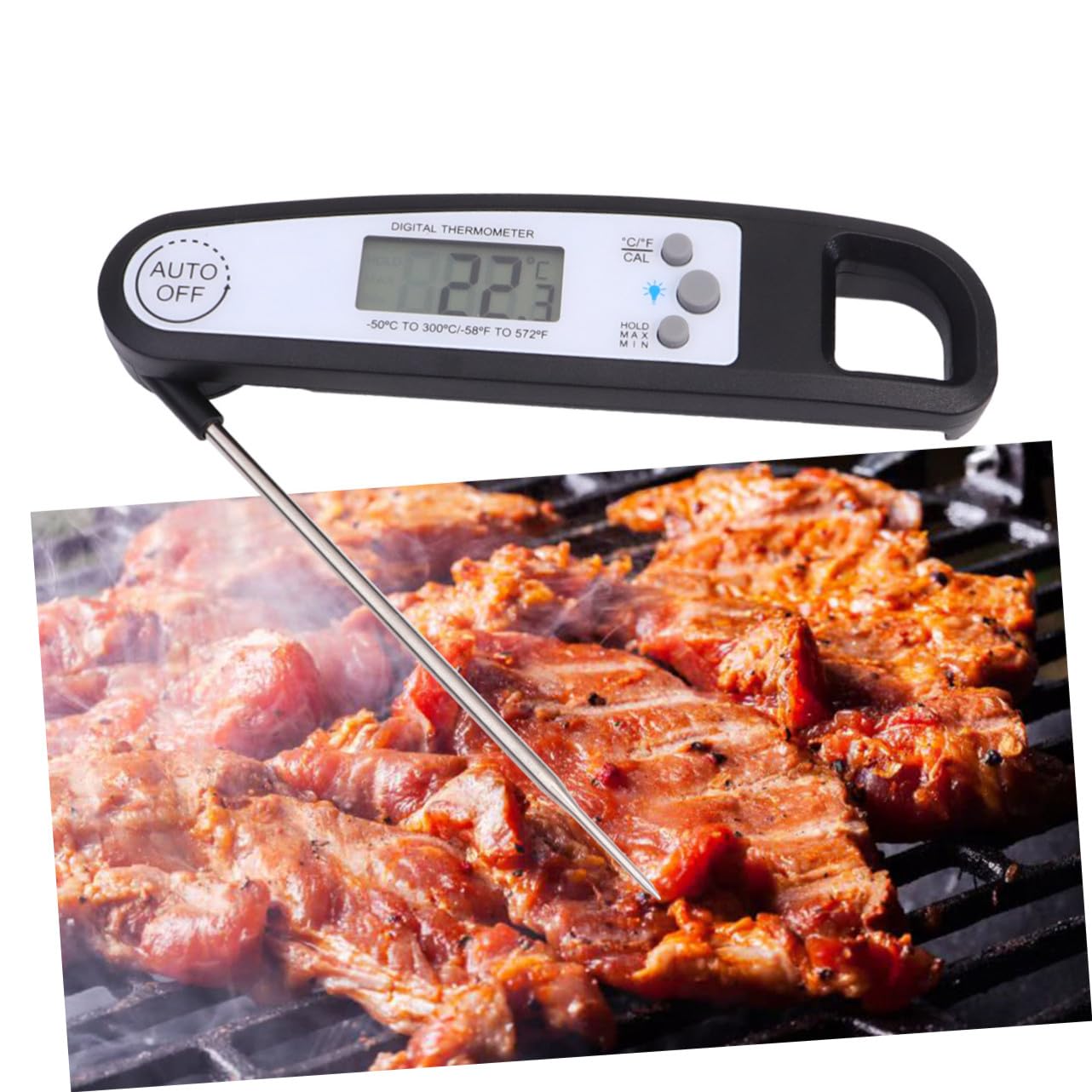 Termómetro Digital Plegable con Precisa para Cocina y Barbacoa Lectura Rápida y Fácil Uso para Carne y Alimentos