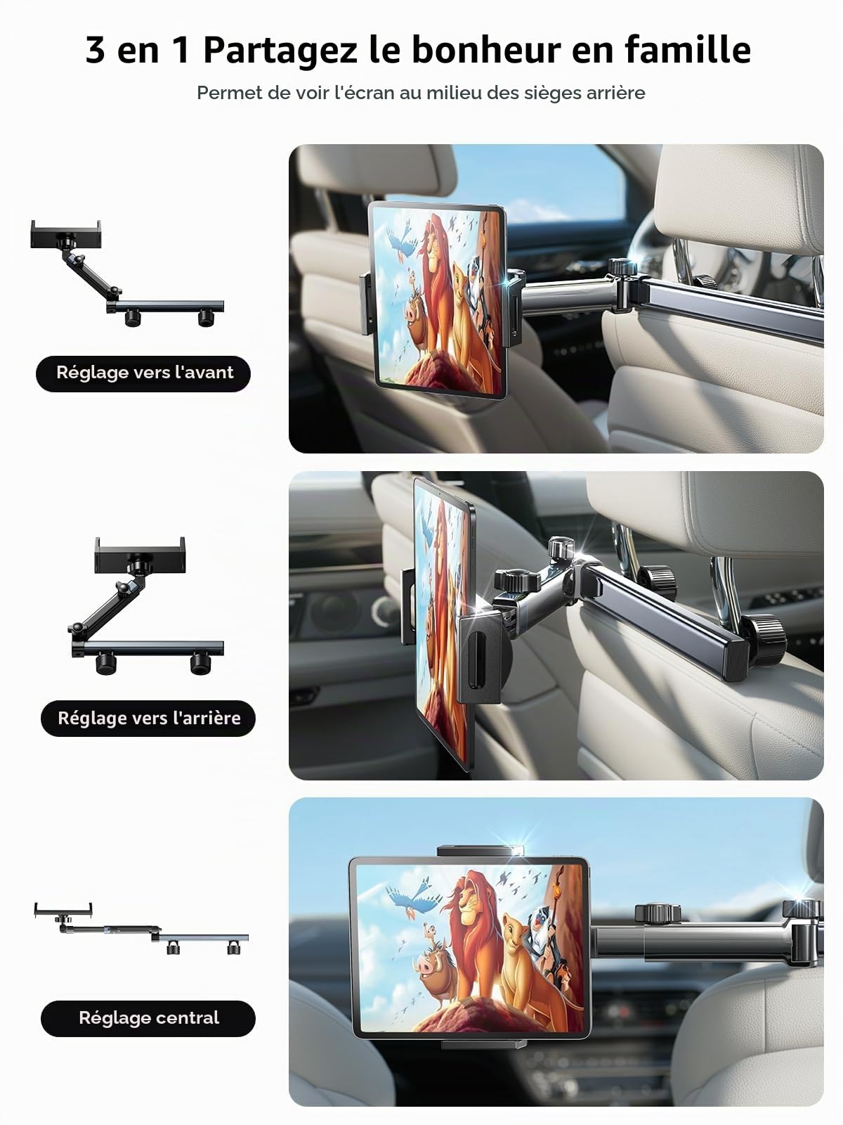 LISEN Support Tablette Voiture Porte Telephone Voiture pour iPad Air Pro Appuie Tete Voiture avec Bras Articulé, Rotation 360° Accessoire Car Interieur pour iPad, Sumsung Tab, Switch, Autre 4,7-11,9"