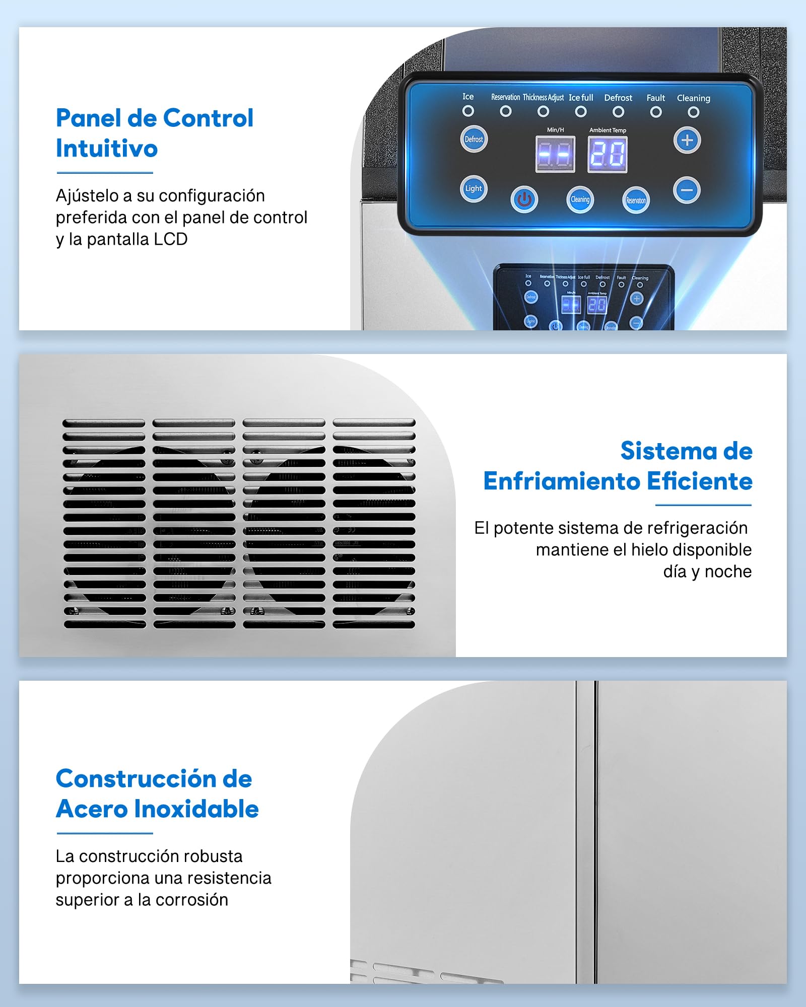 CREWORKS Maquina para Hacer Hielo 59KG/24H Maquina de Hielo 36PCS con Capacidad de Almacenamieto 10KG Máquina de Cubito de Hielo para Bares, Restaurante y Cafetería