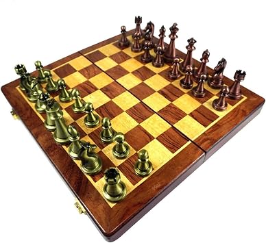Traditional Games Chess Set with Folding Wooden Chess Board and Metal Chess Set for Kids AdultIntellectual Thinking B