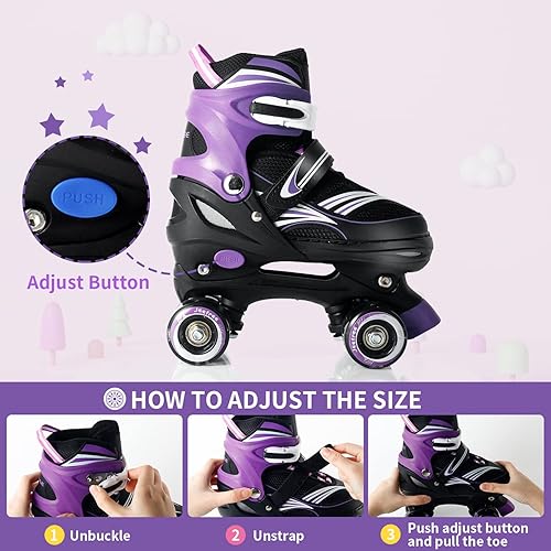 Miniatura 3 de Rainbow Unicorn 4 Size Adjustable Light up Roller Skates for Girls Boys for KidsAll 8 Wheels of Girl's Skates Shine,Safe and Fun for Kids