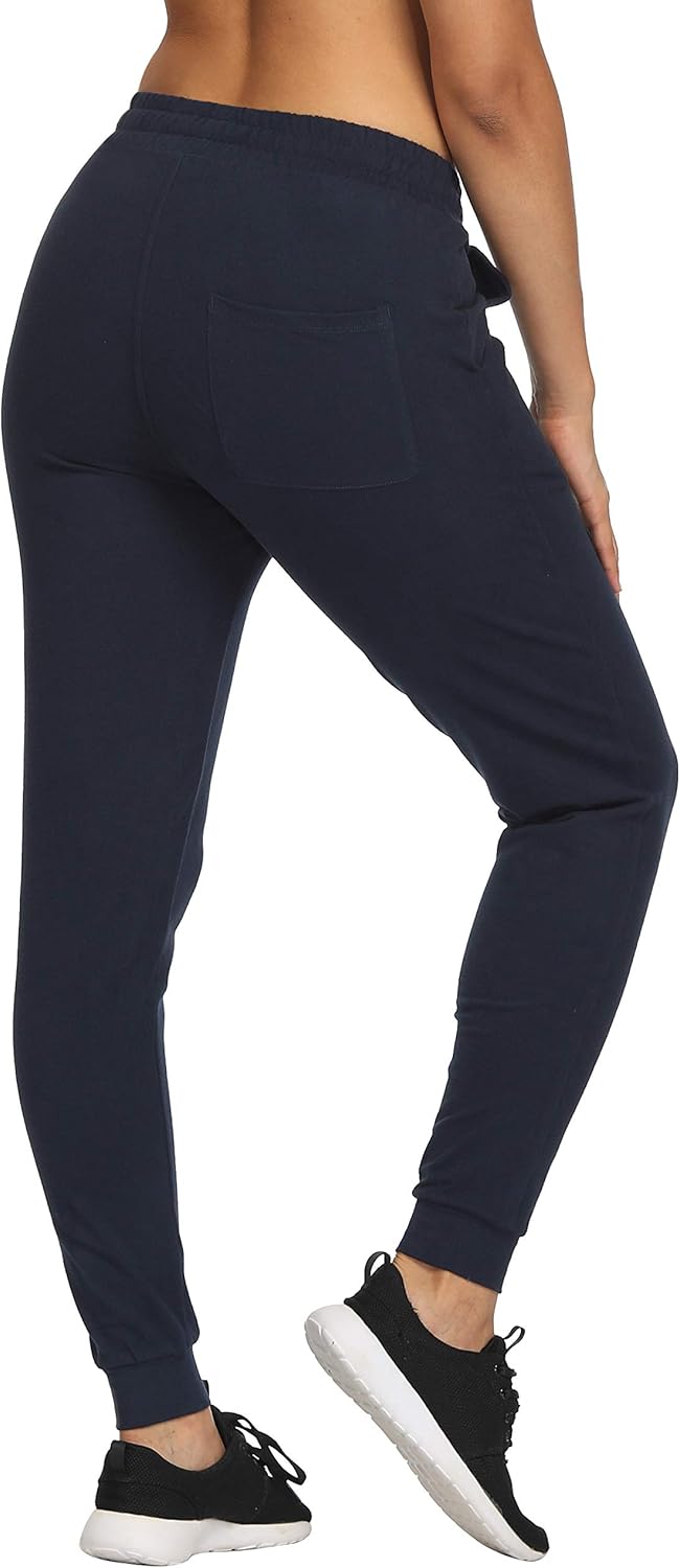 CQC Women's Active Yoga Jogger Pants Cotton Lounge Sweatpants Running Workout Athletic Pants with Pockets Navy S