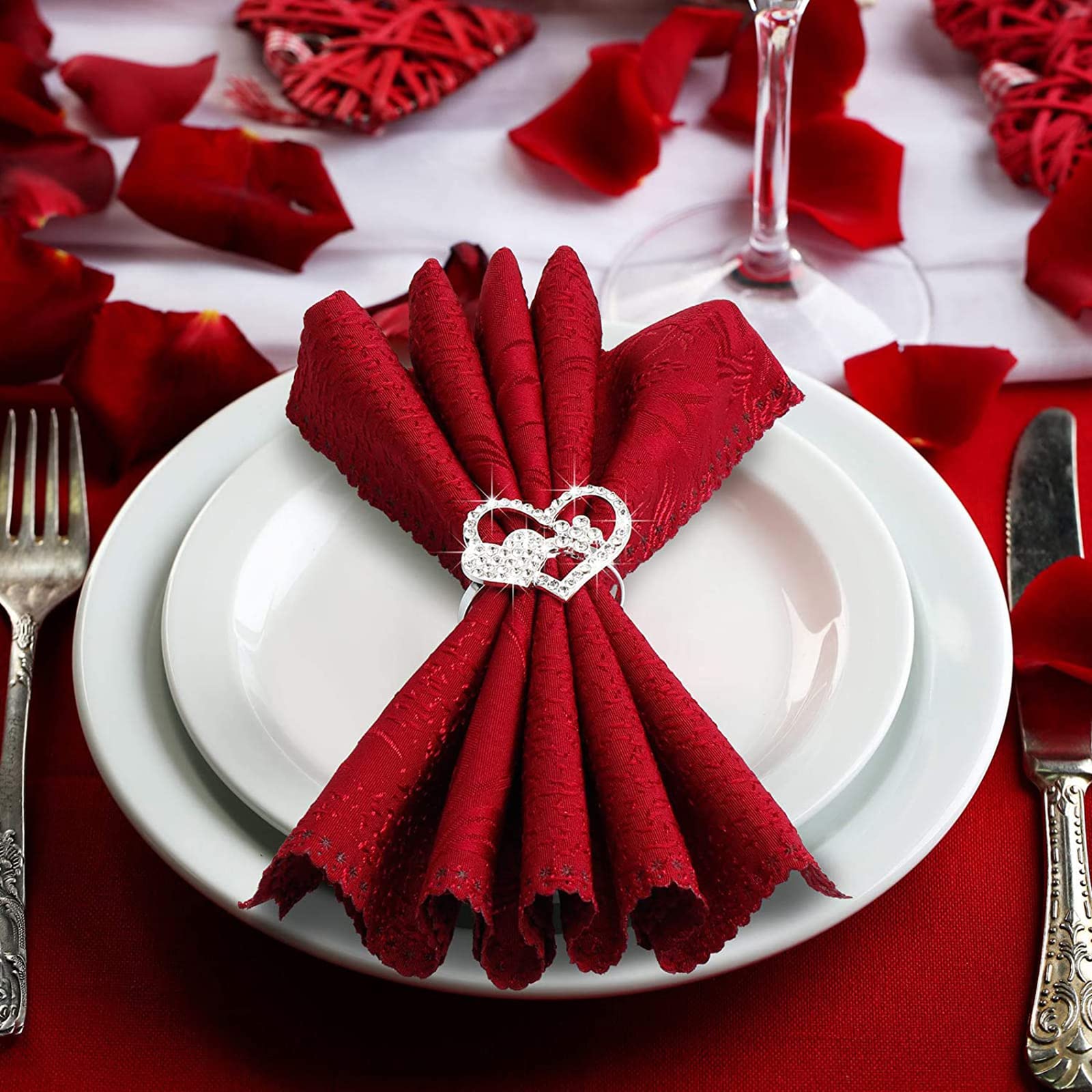 Set di 12 portatovaglioli a forma di cuore, con strass, in metallo, a forma di cuore, per matrimonio, decorazione da tavolo, San Valentino