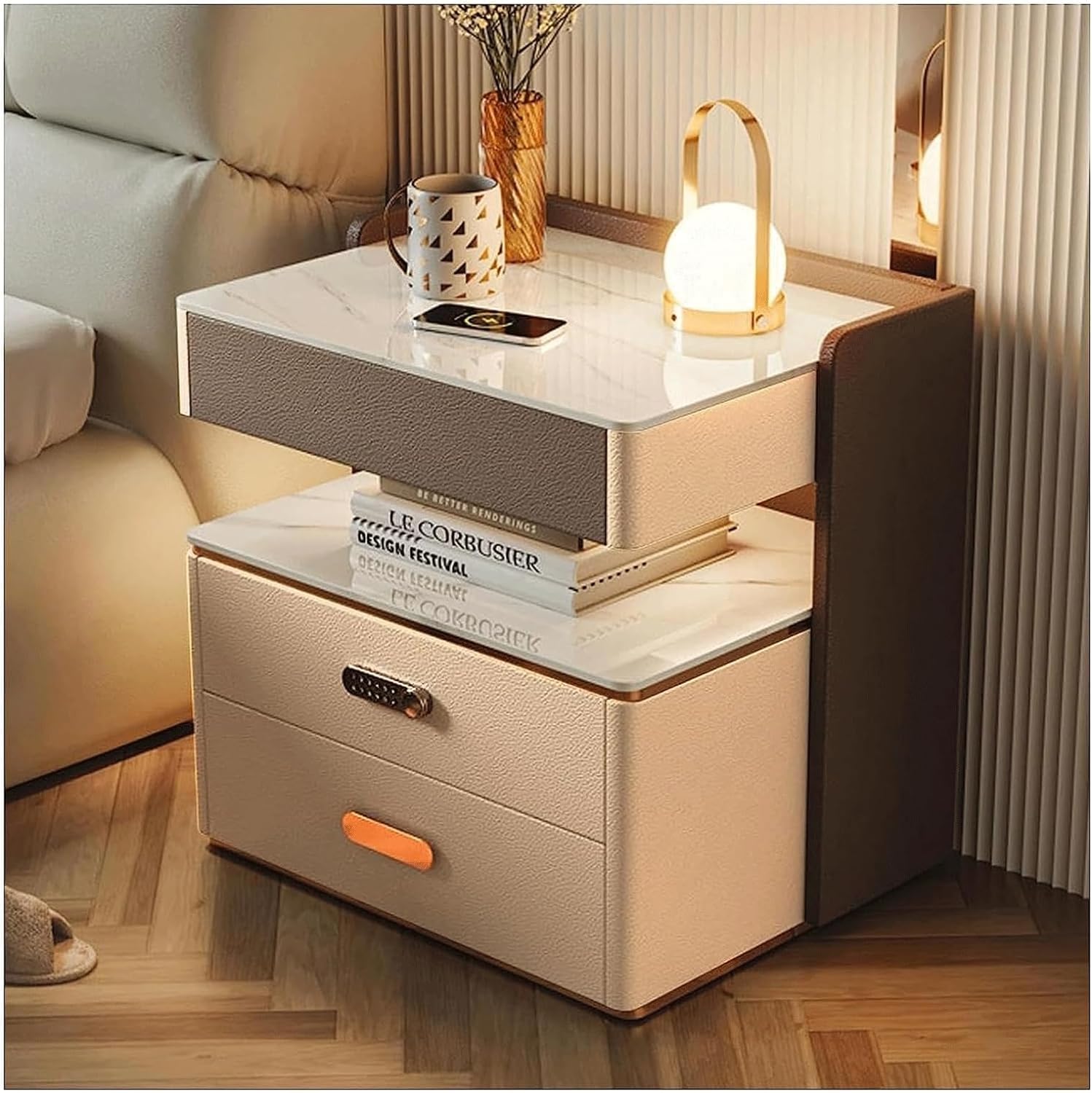 Table de chevet intelligente table d'appoint rangement chargeur LED