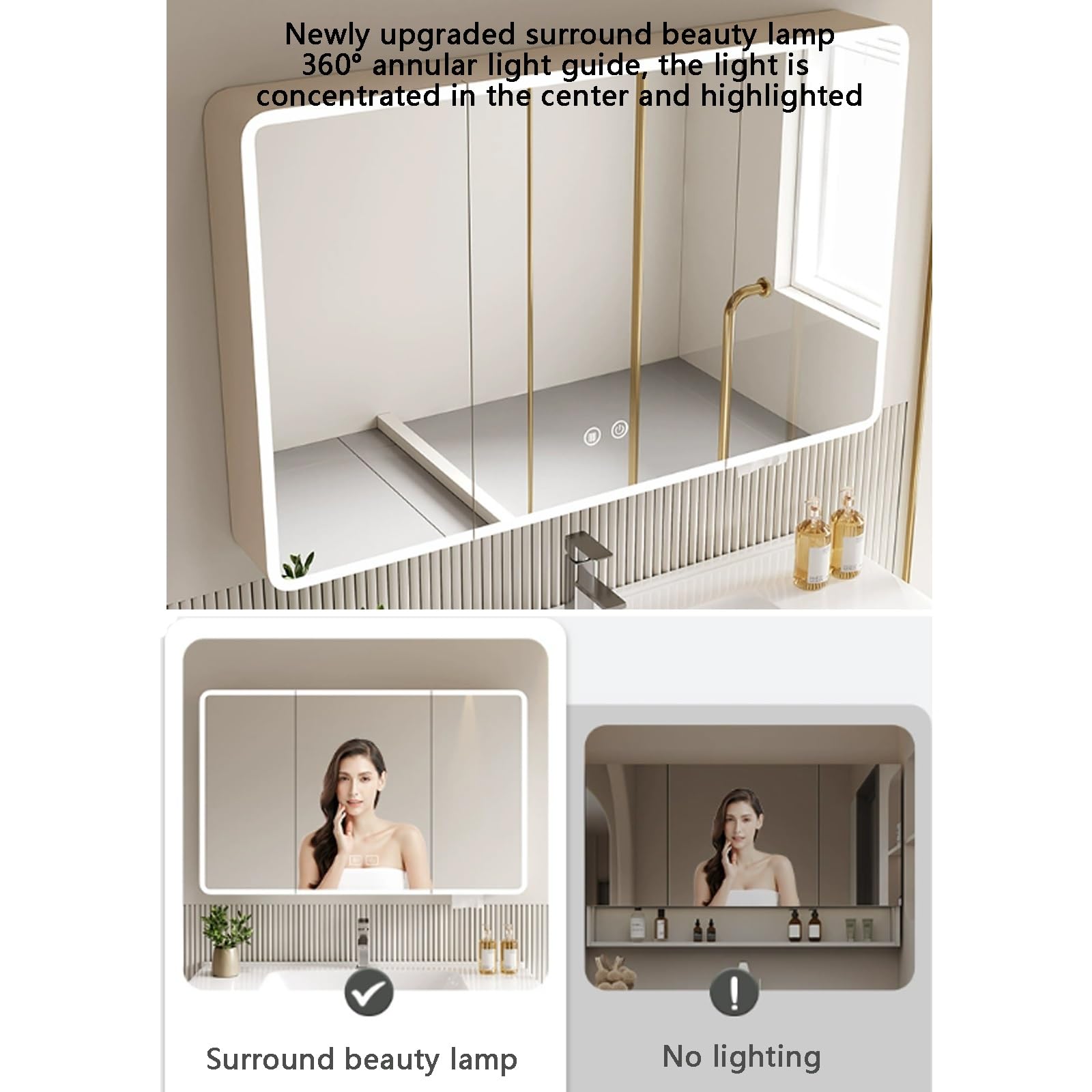 Aluminiowa inteligentna apteczka, lustro łazienkowe ze światłami i przechowywaniem, przechowywanie zapobiegające zaparowaniu w łazience, organizer na apteczkę, przełącznik dotykowy, szafa LE