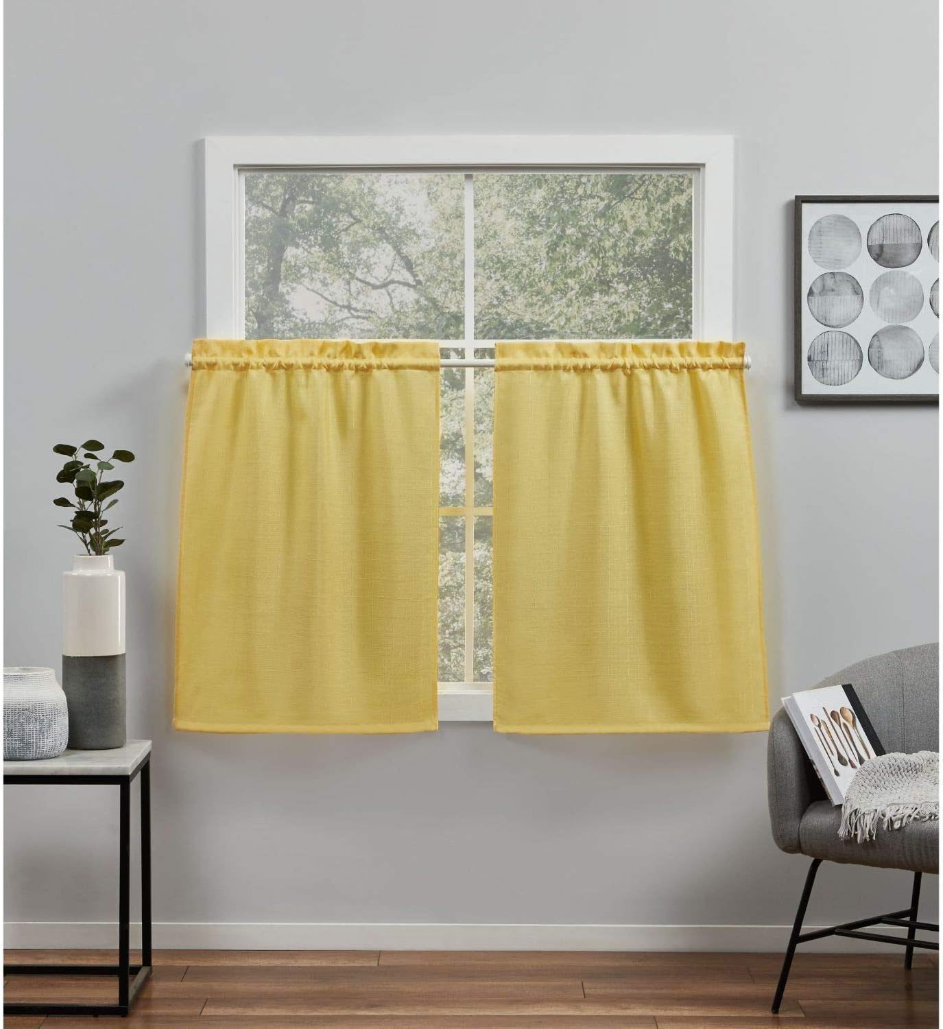 Exclusive Home Loha Light Filtering Rod Pocket Tier Curtain Panel Pair, 26"x24", Sunbath, Set of 2