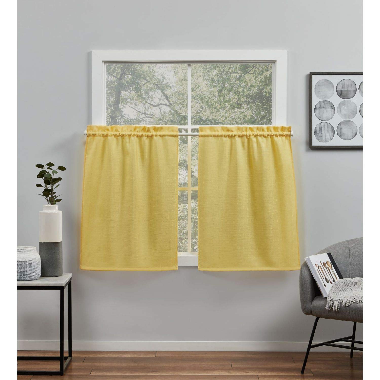 Exclusive Home Loha Light Filtering Rod Pocket Tier Curtain Panel Pair, 26"x24", Sunbath, Set of 2