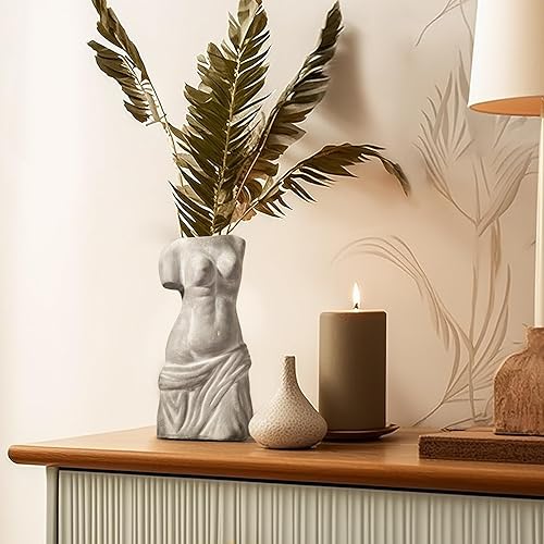 Miniatura 5 de Body Modern - Jarrón blanco de cerámica, jarrones de flores de cemento para decoración de sala de estar moderna, barthroom, comedor