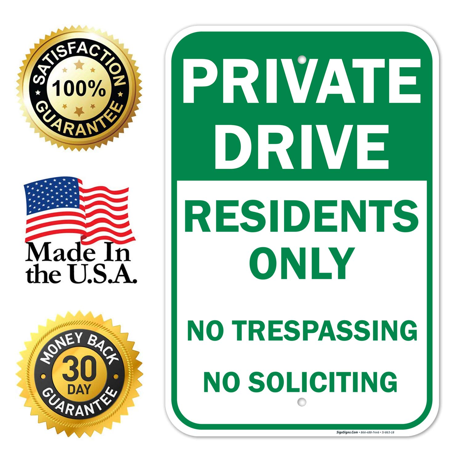 No Trespassing Private Drive Residents Only No Trespassing Soliciting Sign, 12x18 Inches, Rust Free .063 Aluminum, Fade Resistant, Made in USA