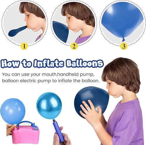 Miniatura 4 de LovesTown Juego de 140 globos azules, globos de fiesta de 12 pulgadas, globos de látex grandes, kit de arco de guirnalda para decoraciones de fiesta
