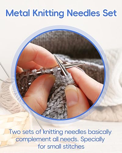 Miniatura 2 de Juego de 2 agujas de tejer de doble punta, juego de agujas de tejer circulares, agujas de tejer cortas y largas de acero inoxidable con agujas de