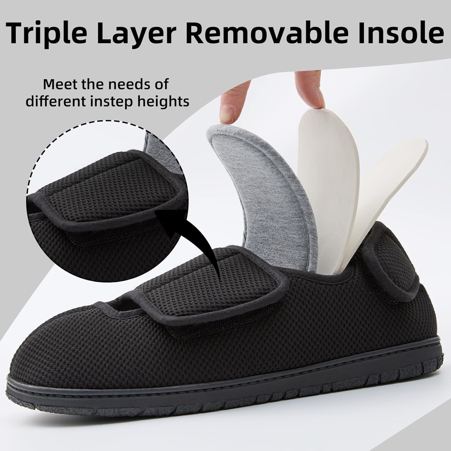 Men Adjustable Straps Slippers Breathable Adjust Closure Diabetic Walking Shoes for Men Extra Wide Width for Swollen Feet All Season Wear Black DarkBlue US8-US13 - Image 5