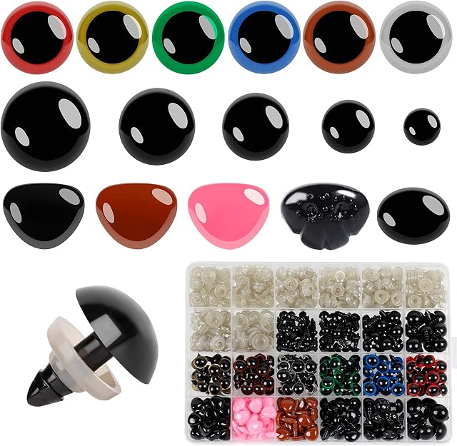 600pcs Plastic Safety Eyes and Noses for Amigurumi Crochet Crafts Dolls Stuffed Animals and Teddy Bear, Multiple Colors and Sizes (Ø 6~14mm)