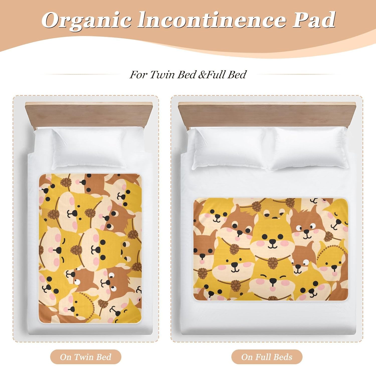 Cartoon Cute Hamster Brown Extra Large Resuable Toddler Mattress Pads Water Resistant Potty Training Cover Slip-Resistant Pee Mats for Kids Bedwetting , 52" L x 34" W
