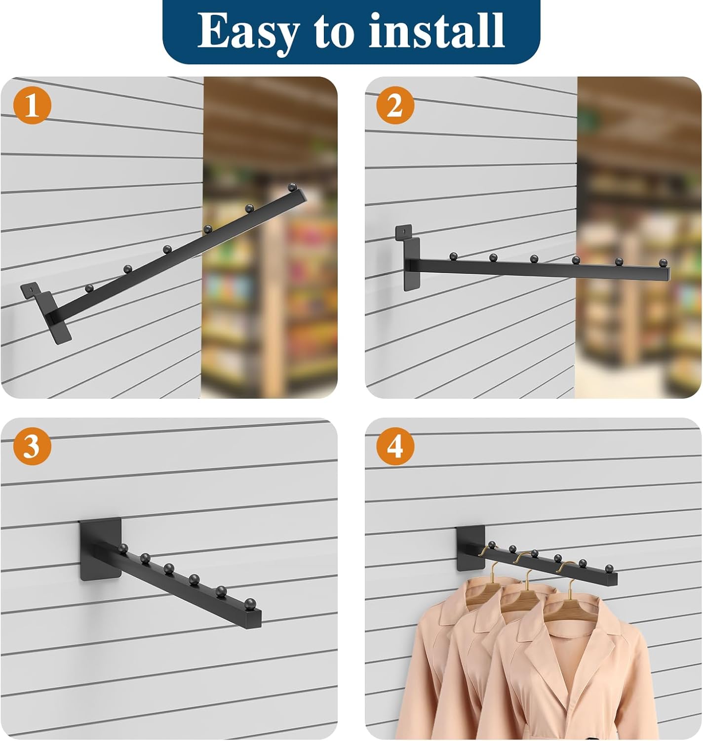 12-Pack 6 Ball Waterfall Slatwall Hooks, 12 Inch Slatwall Accessory with Faceout Hooks and Hangers, This Slat Wall Waterfall Hook Heavy Duty Accessories for Retail Organization(Black)