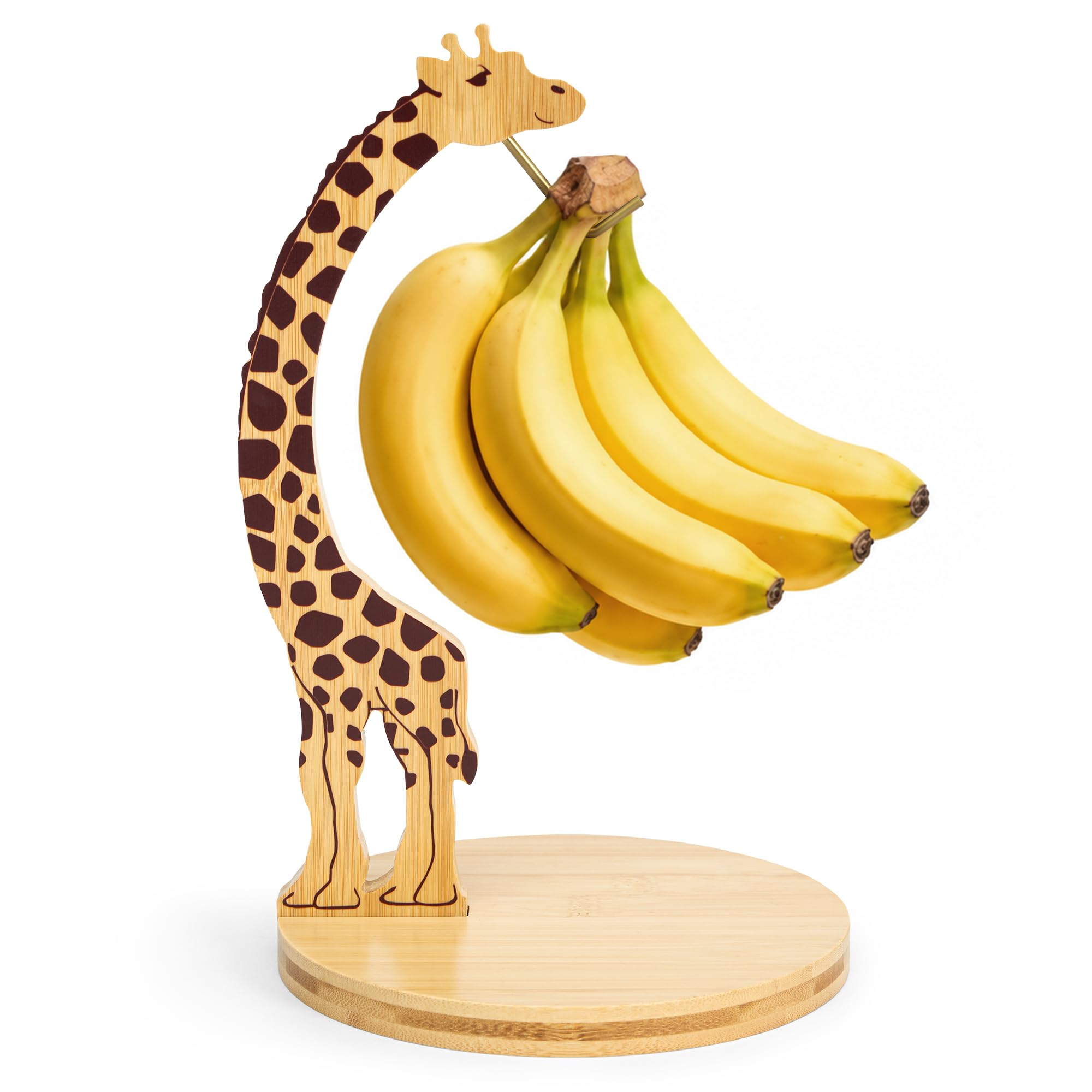 BULANGDE Bamboo Banana Holder Tree Stand with Metal Hook, Giraffe-Shaped
