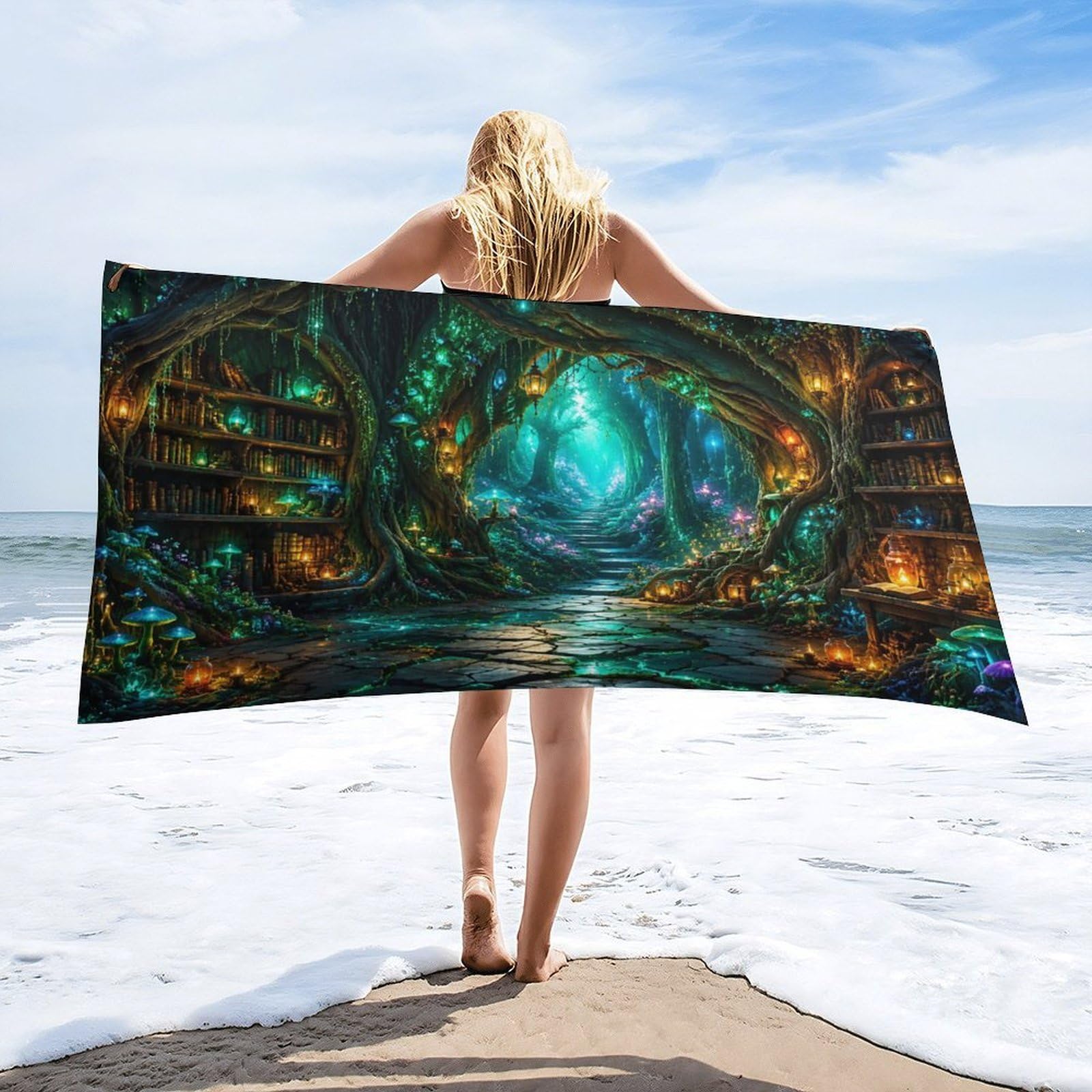 Anceky Enchanted Library Path Beach Towel 30"×60",Soft Microfiber Bath Towel Shawl, Quick Dry Absorbent Pool Spa Gym Shower Towel