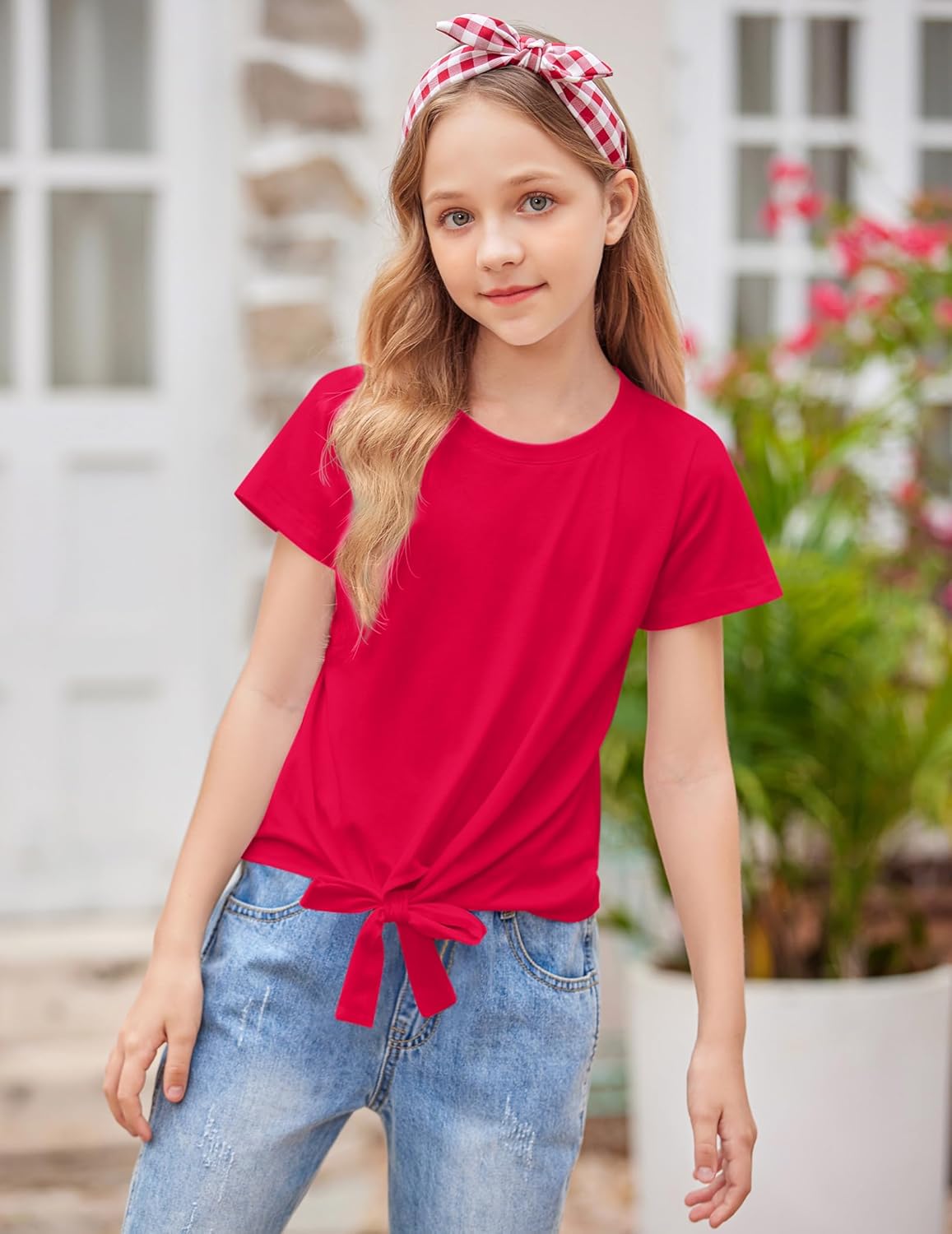 Arshiner Girls Short Sleeve Shirts Tie Knot Front Tops T Shirts for Kids Crewneck Cute Casual Tie Dye Tee Blouse - Image 3