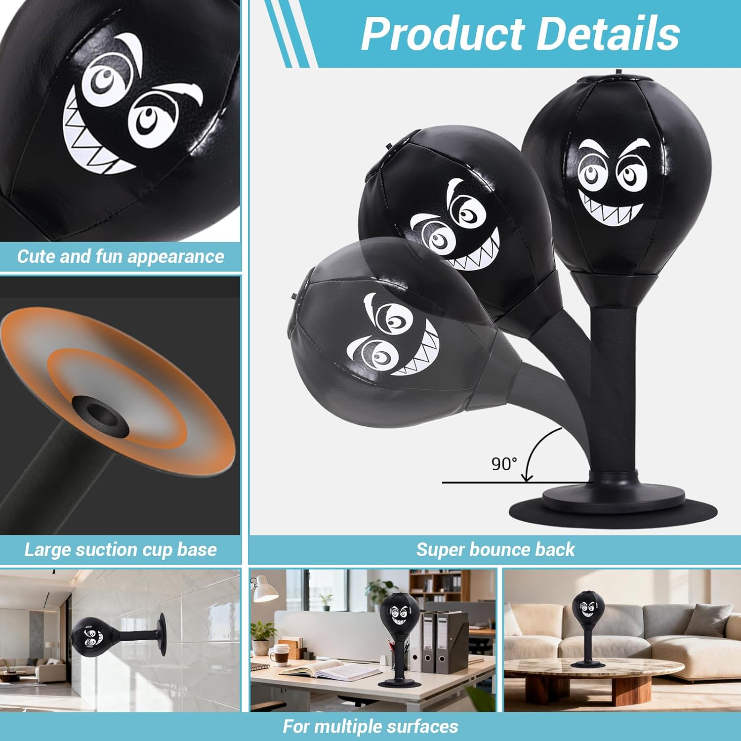 Desktop Punching Bag, Suctions to Your Desk, Heavy Duty Stress Relief Ball, Funny Office Gifts for Boss or Coworker Men and Women