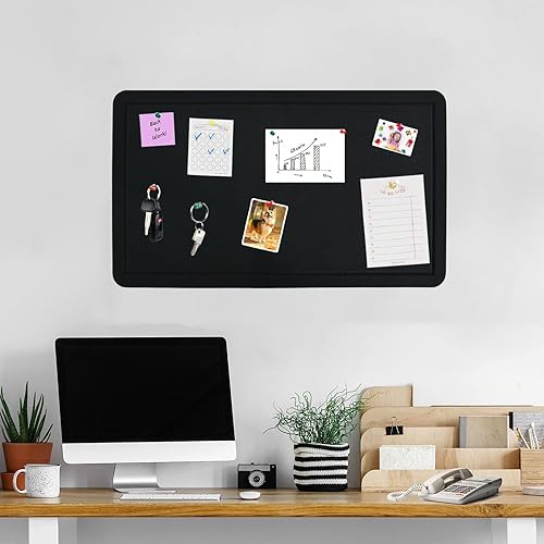 Miniatura 10 de Vuzvuv Barra de corcho negro de 16 x 12 pulgadas con 20 pasadores, tiras autoadhesivas para tablón de anuncios que no dañan la pared, tablero