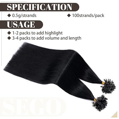 Miniatura 4 de SEGO Extensiones de cabello humano con punta en U, extensiones de cabello humano Remy 100% real, sedoso y lacio, 100 mechones por paquete, 1.76