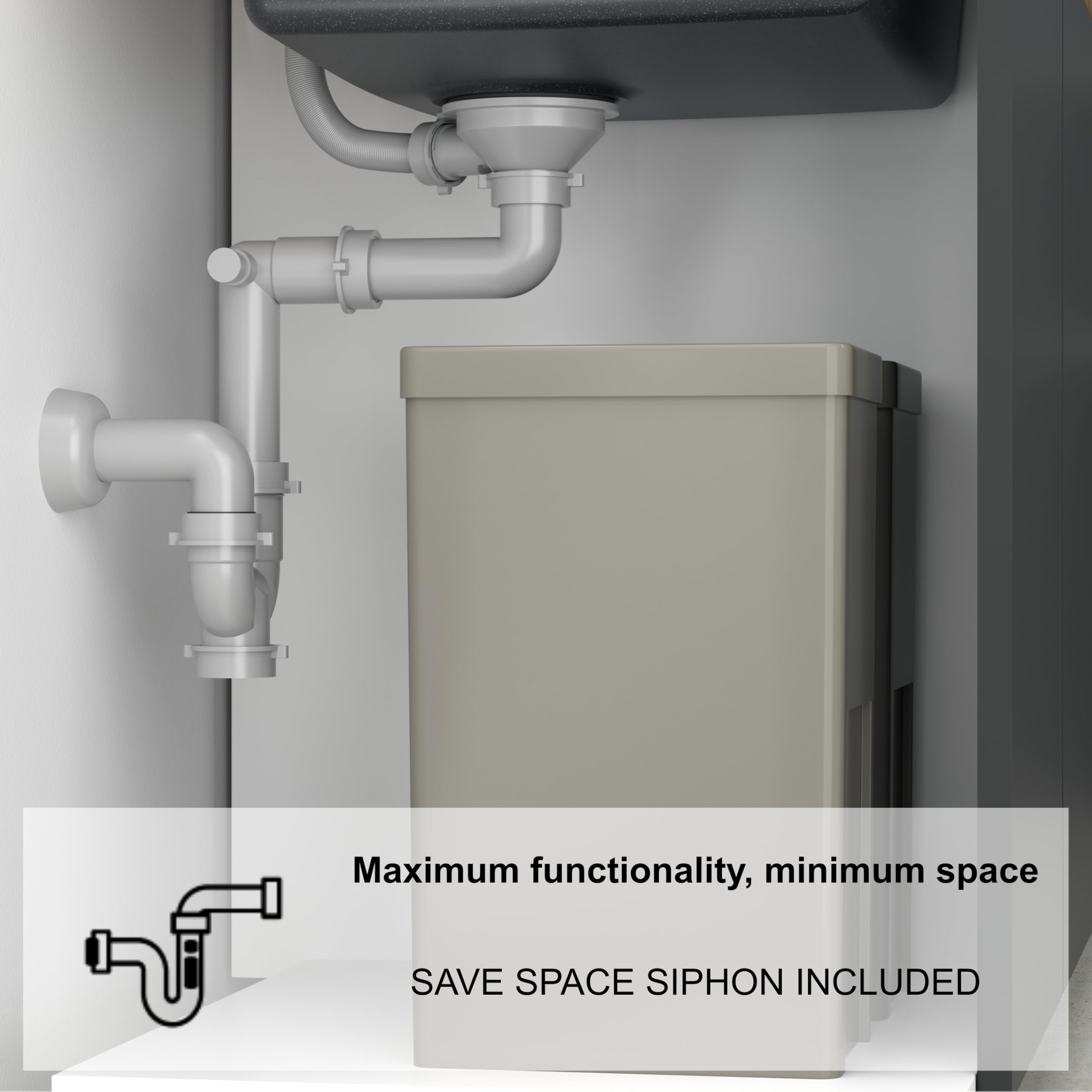 QUADRON fregadero plata | tamaño 40 x 50 cm | fregadero de un seno RUSSEL 90 fregadero de cocina de un seno con cámara de acero fregadero de acero inoxidable | con sifón y tapón de rosca