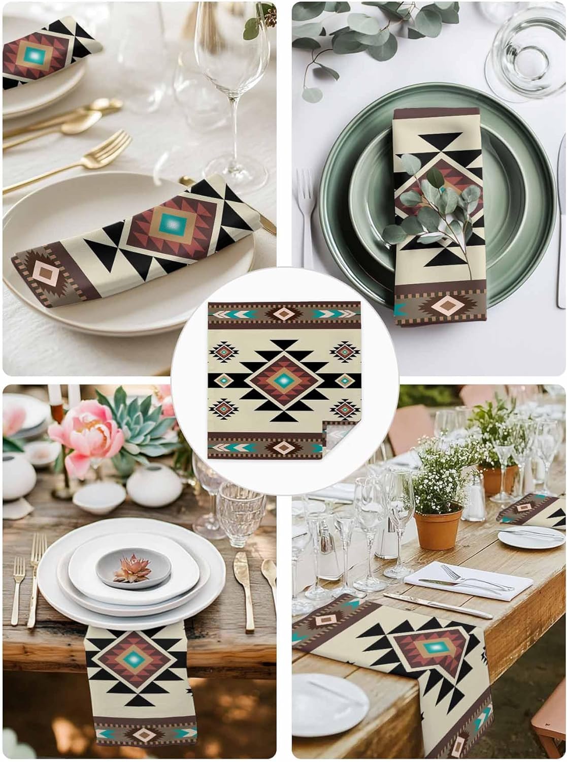 Multicolor Boho Cloth Napkins Set of 6 - Washable Dinner Napkins Reusable Table Napkins for Home Party Weeding Dining Table Setting Decoration,Western Southwest Native American Indian Oversized