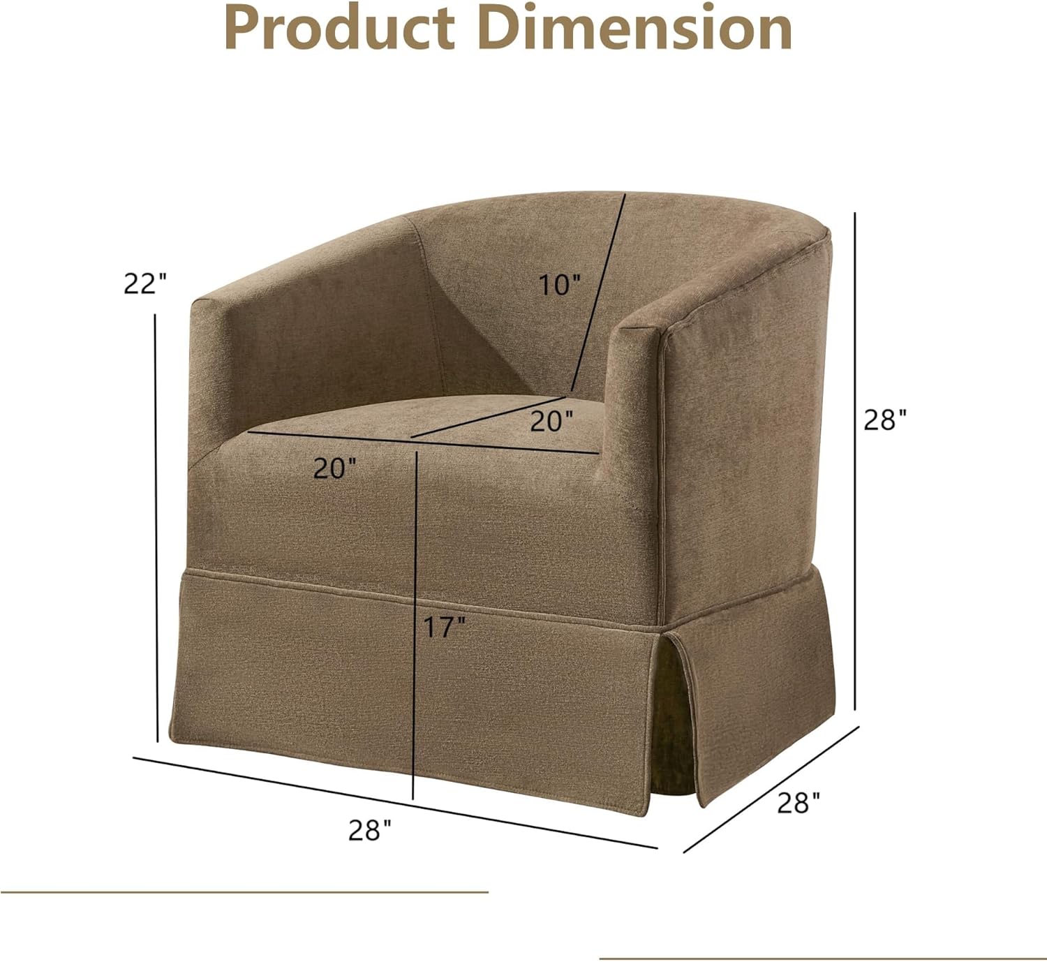 Swivel Accent Chair for Living Room, 360° Upholstered Barrel Swivel Chair with Skirted Base, Modern Linen Armchair for Bedroom, Reading Nook, Small Space Chair, Brown