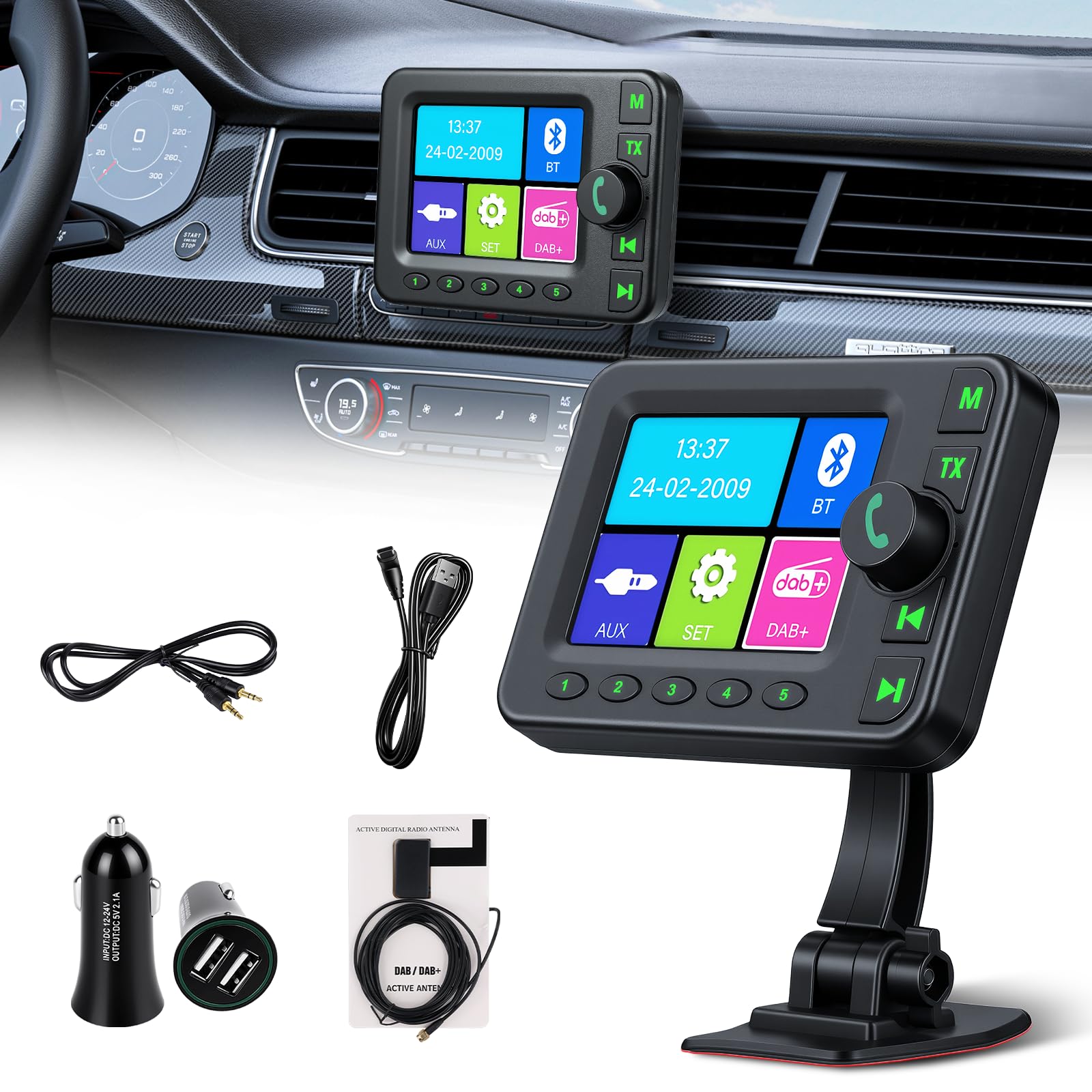 Inefala Adattatore DAB/DAB+ per Auto 2026,Ricevitore DAB Digitale con Segnale Più Stabile e Potente,Display LCD 2.8'',Ingresso/Uscita AUX,Bluetooth Musicale,Trasmettitore DAB/FM,Caricatore Auto,Tipo-C
