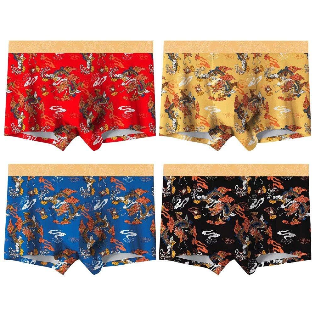 Baokuan Boxers Men Underwear Panties Cotton Cueca Masculina Man Dragon Print Breathable Underpants Male Personality Shorts