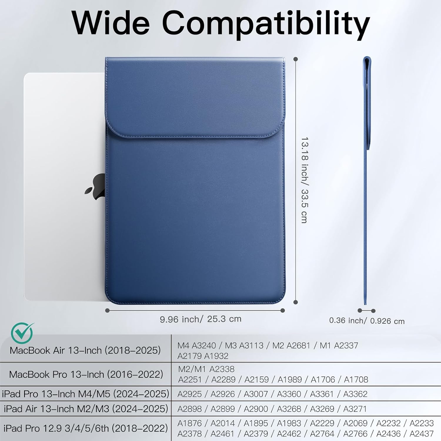JETech Capa Fina para Laptop para MacBook Air 13 Polegadas (M4/M3/M2) 2022-2025, MacBook Pro 13 Polegadas (M2/M1) 2016-2022, Capa Couro PU (Marinha)