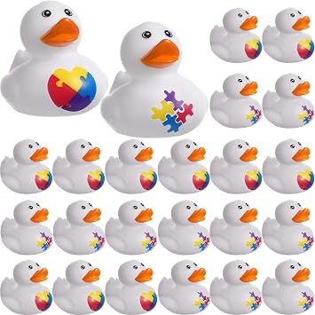 Vinsot 96 Pcs Autism Awareness Stuff Accessories Autism Awareness Rubber Duckies Colorful Puzzle Piece Bathtub Toys Fundraising Floater Duck Incentives Gift for Charity Activities Supplies