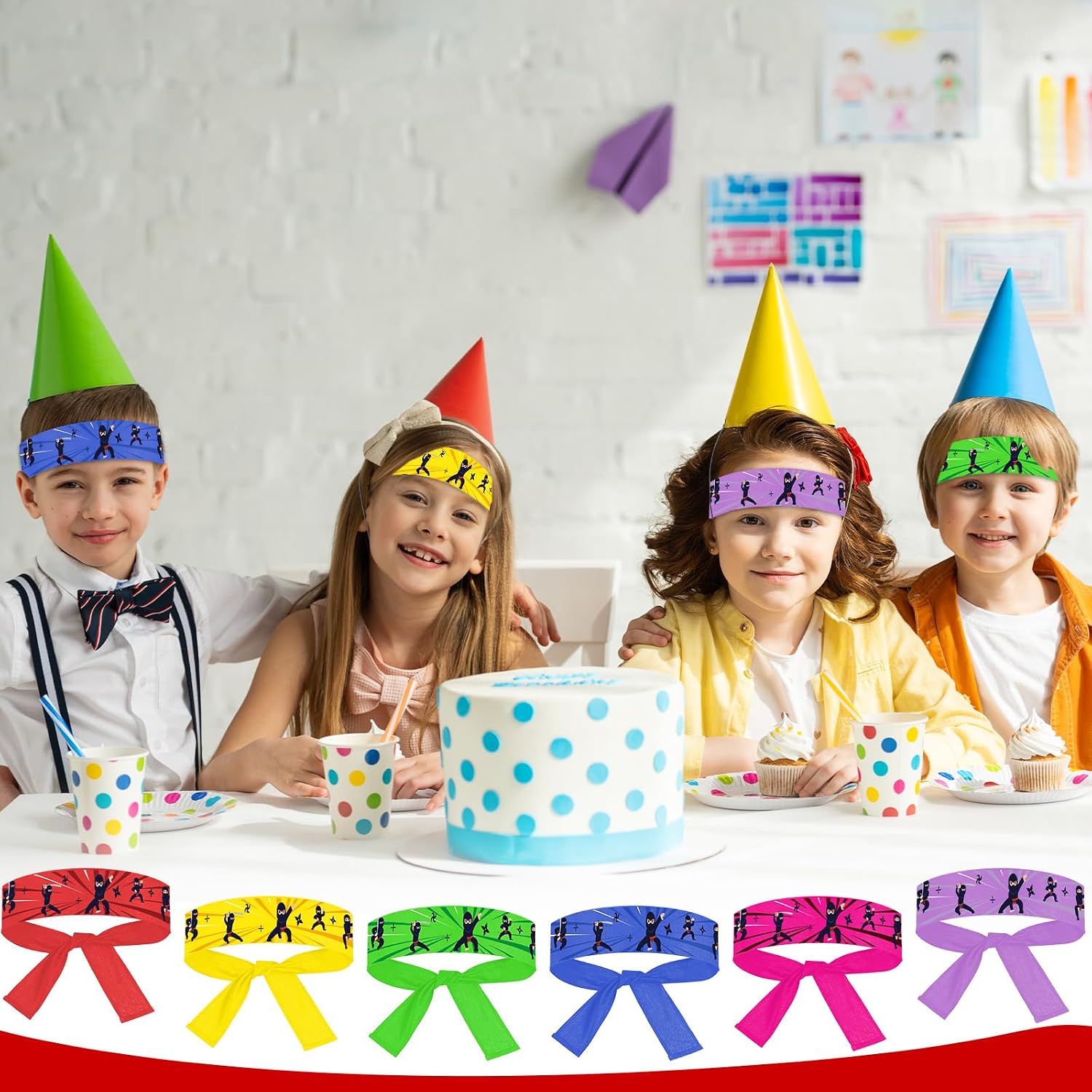 ZOIIWA 48Pcs Karate Headbands Birthday Party Favors Colorful Karate Themed Headbands Party Decorations for Kids Boys Girls Adults Birthday Party Supplies Costumes Decorations and Gifts Adjustable Size