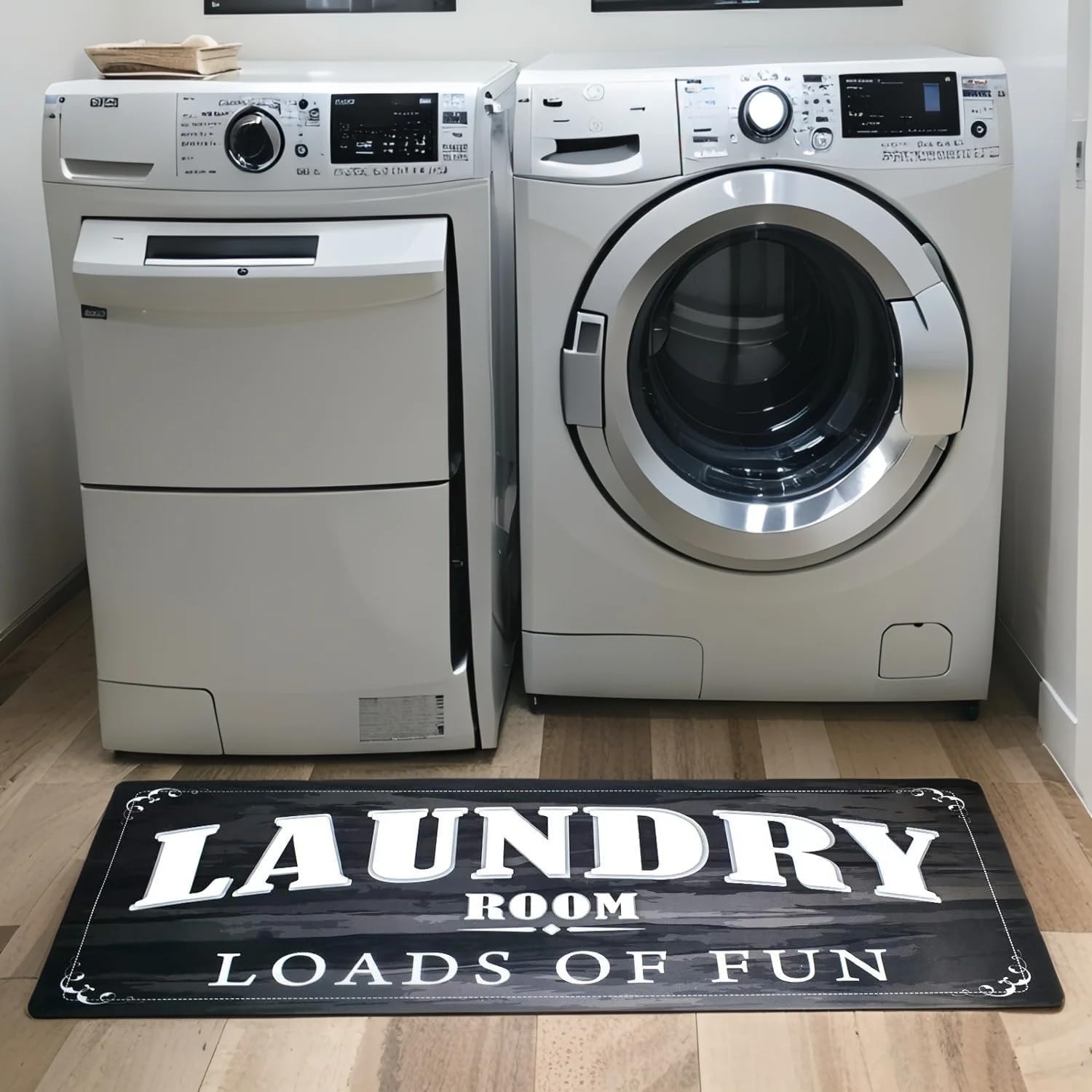 USTIDE Laundry Room Runner Rug Non Slip Rubber Floor Mats for Laundry Room Decor Washable Farmhouse Rug for Kitchen Bathroom Mudroom Washroom 20x48 Inch, Black