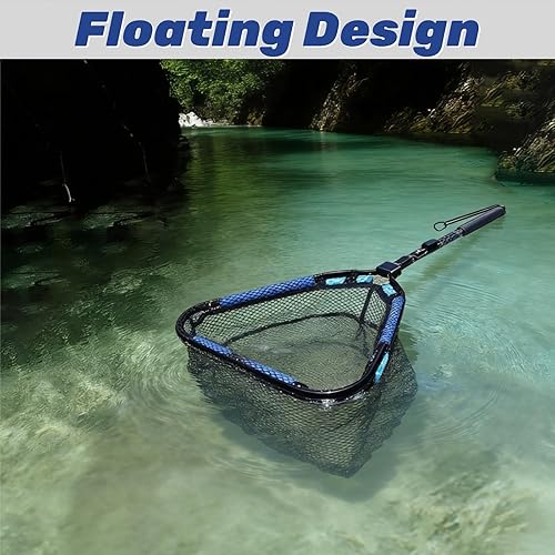 Miniatura 6 de Red de pesca flotante, red de aterrizaje de pesca de 35 pulgadas con mango telescópico plegable, malla recubierta de goma, red plegable de pesca