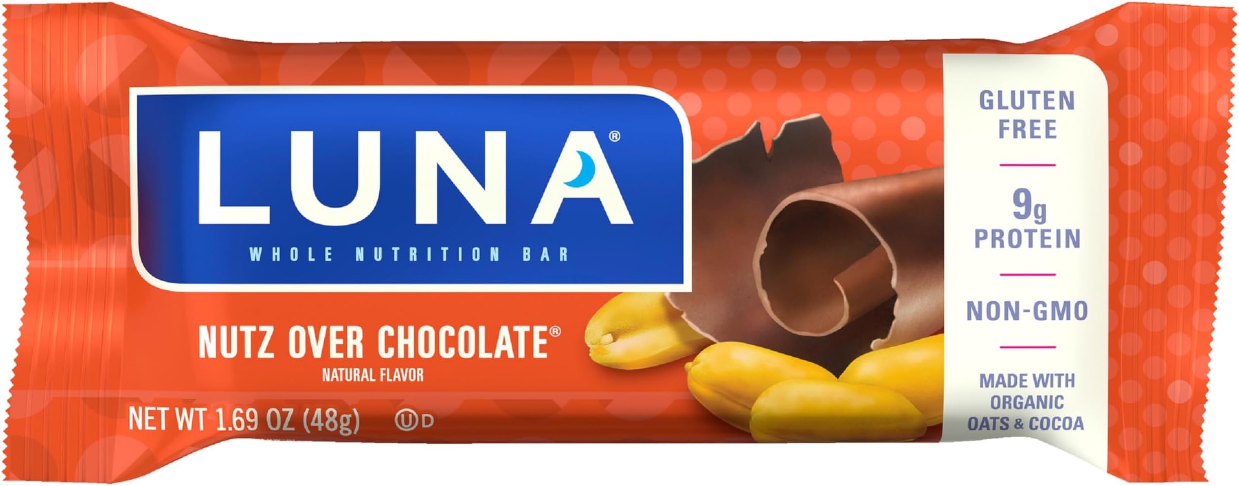 LUNA Bar - Nutz Over Chocolate Flavor - Snack Bars - Non-GMO - Gluten-Free Protein Bars - Made with Organic Oats (1 Count)