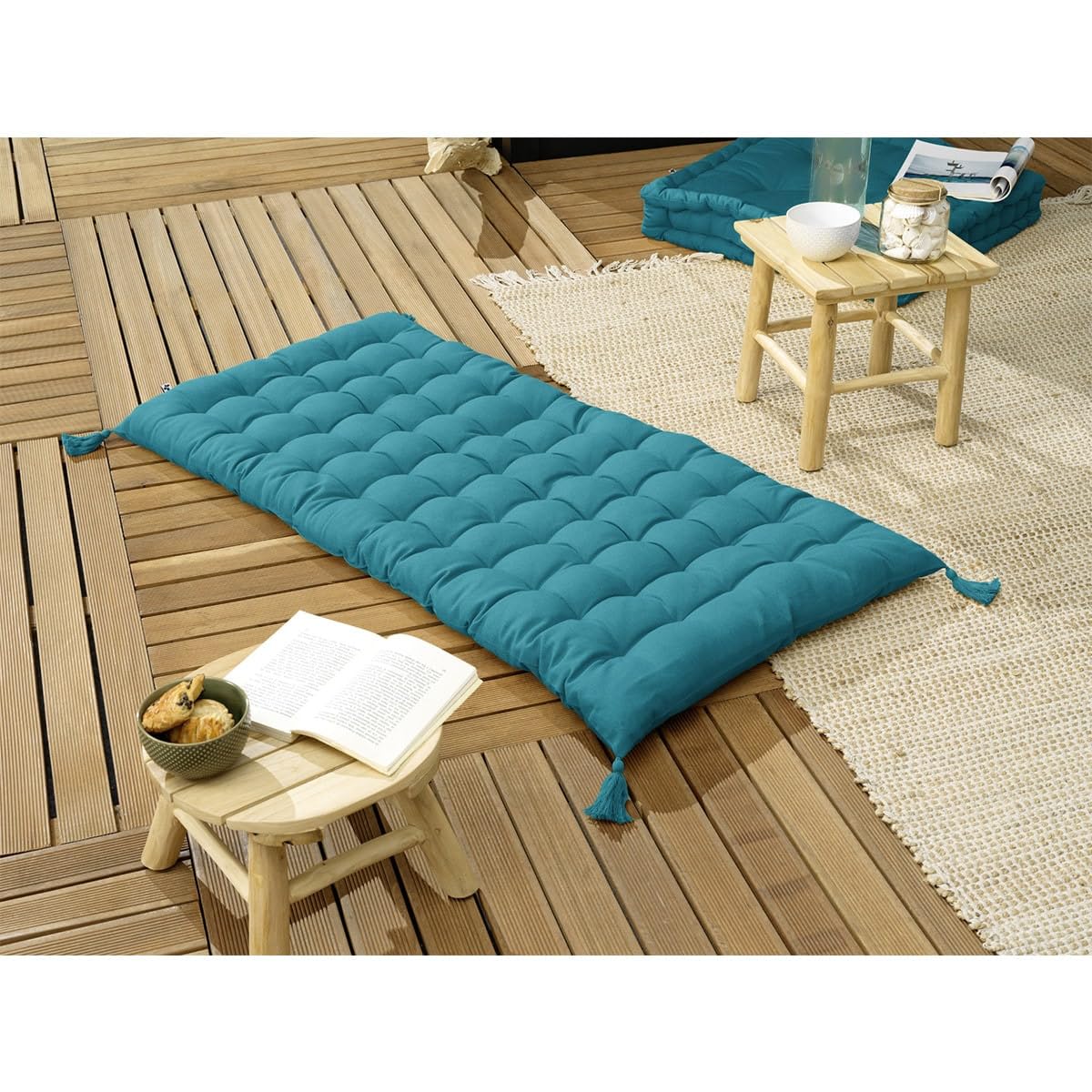 Matelas de Sol L’Effet Papillon - Futon Pliable Matelas 120x60cm, enveloppe Coton 190 GR/m² [ Matelas et Linge de lit ] (Bleu Paon)