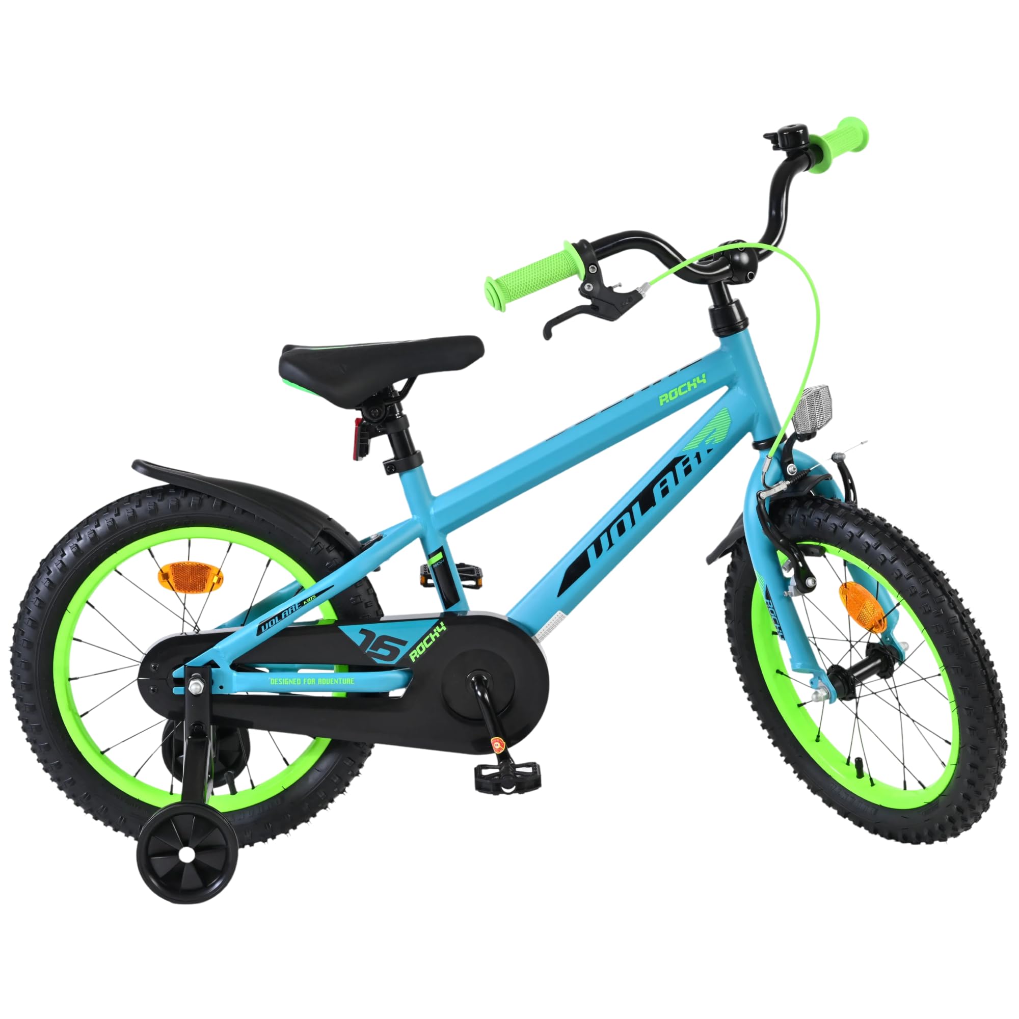Volare Rocky Kinderfahrrad grün 16 Zoll | 4–6 Jahre | Hand- & Rücktrittbremse | Stützräder | Kettenschutz | Verstellbarer Sattel | Geschenk für Mädchen & Jungen