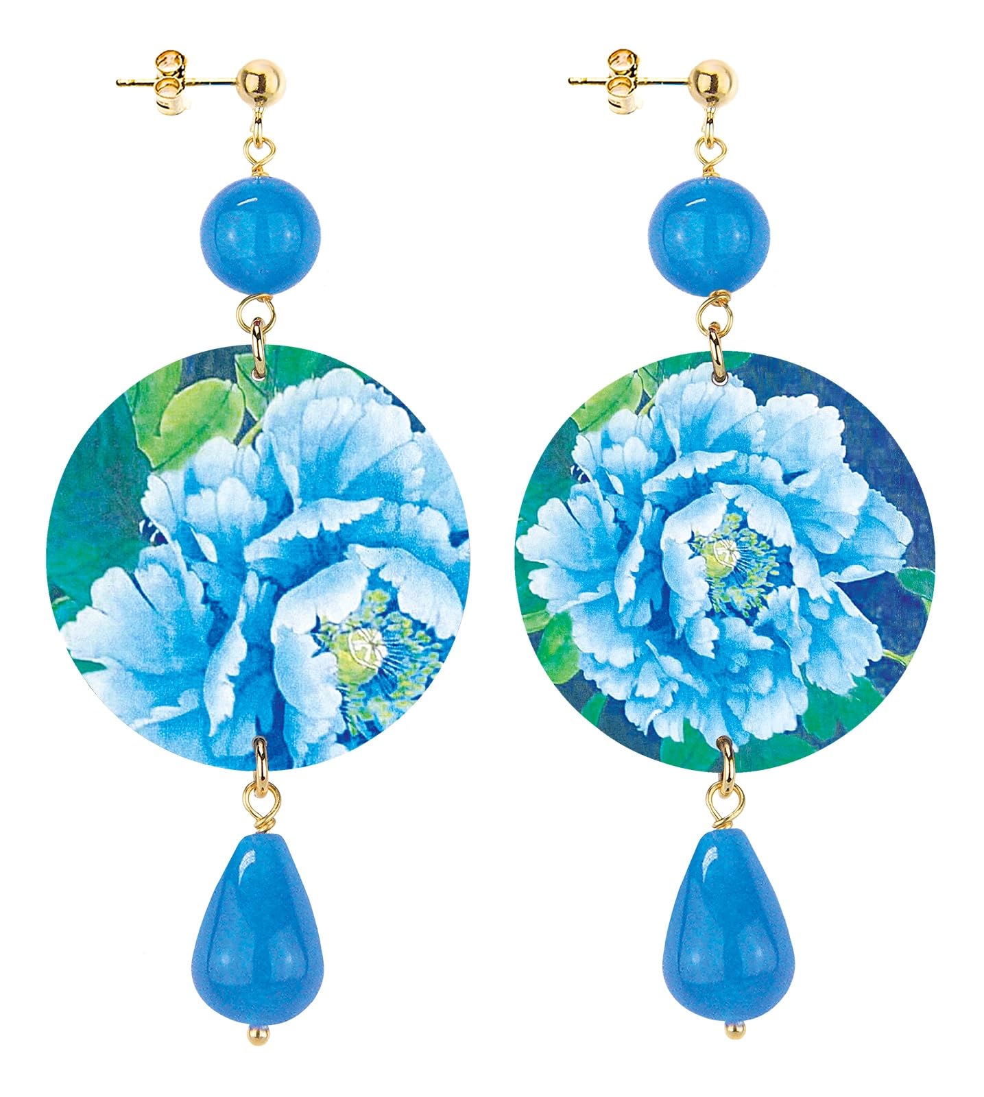 Orecchini Fiore Azzurro Goccia Lunga Pietre Azzurro