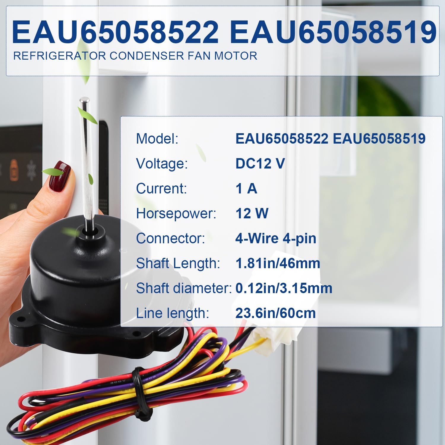 EAU65058522 RFD3410A122A Refrigerator Evaporator Fan Motor Assembly Compatible with LG Fridge Part Number EAU65058313 EAU65058515 EAU63103001 EAU65058519 RFD3410A119A, DC 12V 1A