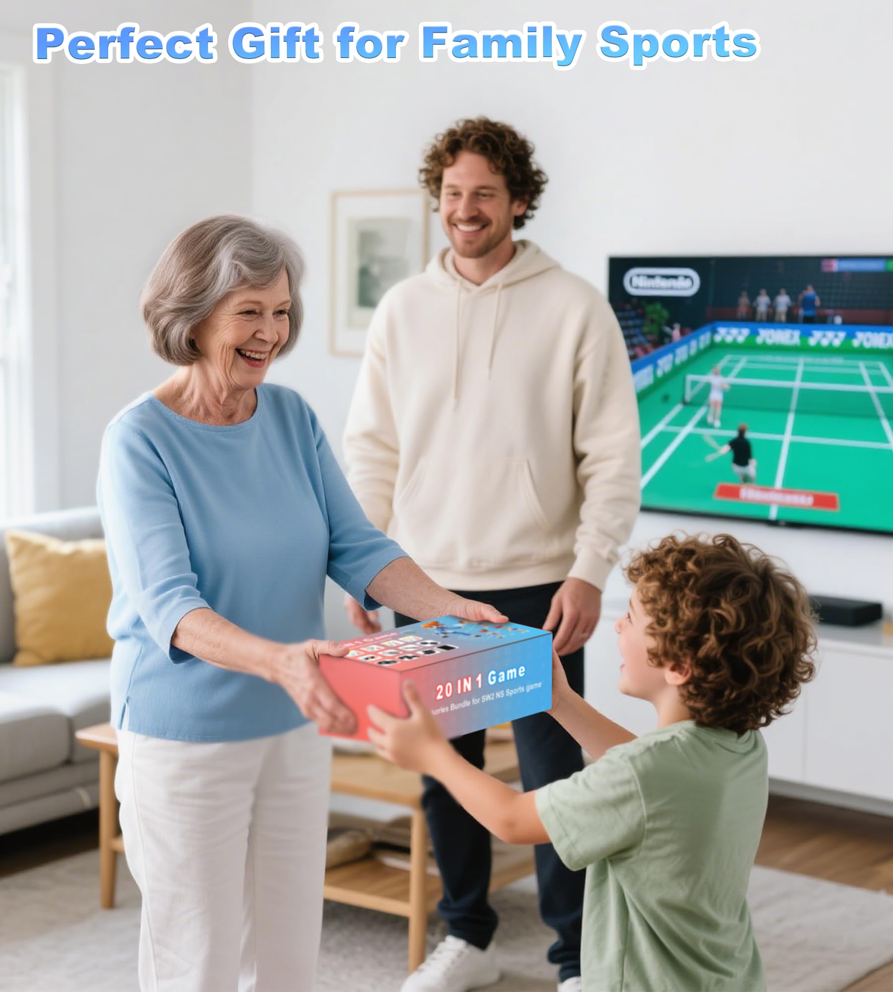 20 in 1 Switch 2 accessori sportivi, pacchetto di accessori sportivi per la famiglia per Nintendo Switch 2 giochi include cinturino per gambe, club da golf, cinghie da calcio e pallavolo, racchette da