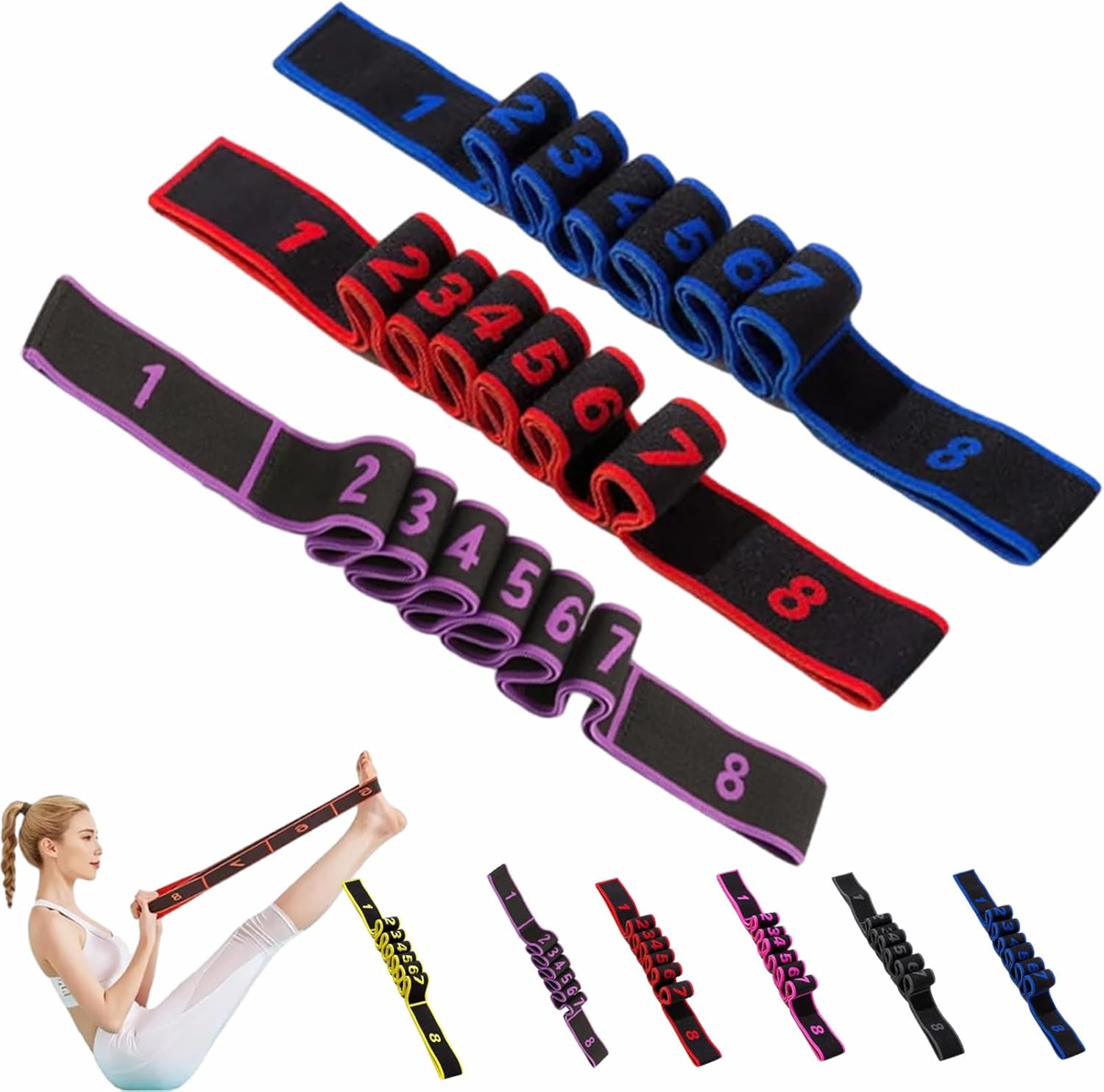 Fitness Resistance Bands with Handles, Fitness Resistance Band for Stretching and Yoga, Numbered Resistance Band, Stretch Bands, Adjustable Bands for Full Body Stretching Shaping