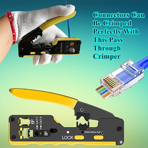 Miniatura 6 de Paquete de 100 conectores de paso Cat5 Cat5e Cat6 RJ45, conectores sin blindaje de 0.043 in para cable sólido y cable estándar