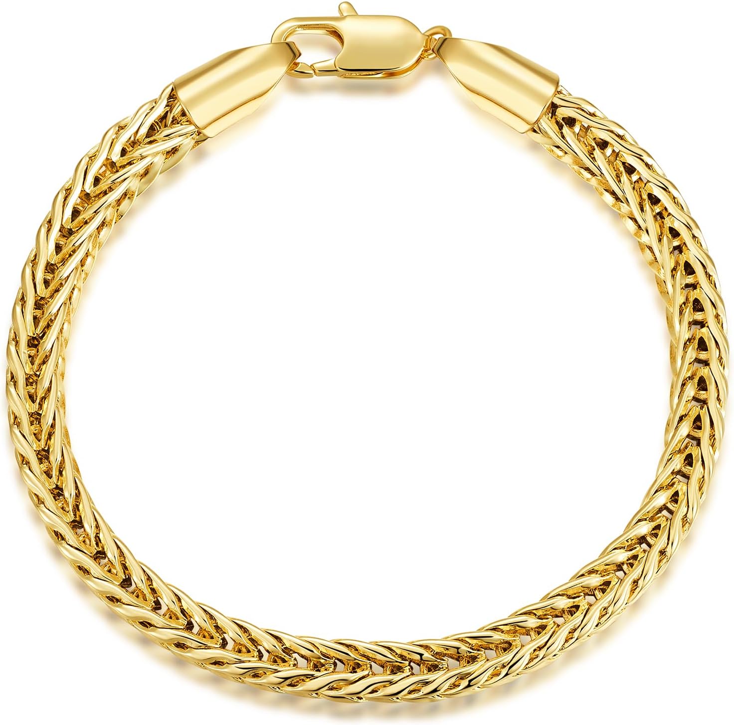 14K Gold Bracelet for Men Women, 8 inch Non Tarnish Golden Foxtail Chain with 6mm Width & Lobster Claw Clasp for Him, Jewelry Gifts with Box for Valentine's Day/Father's Day/Anniversary