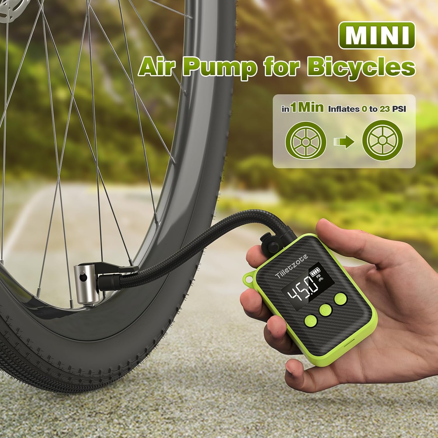 Electric Mini Bike Pump 130 PSI, Portable Bike Tire Pump with Gauge, Rechargeable Tiny Bicycle Inflator, Auto-shutoff Air Pump for Mountain/City/Road Bike with Presta & Schrader Valve