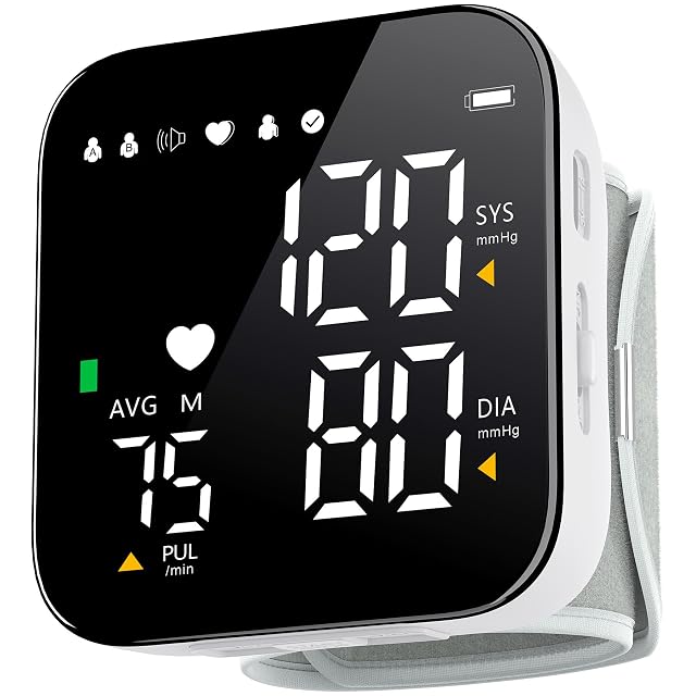 Blood Pressure Monitor Rechargeable Wrist Blood Pressure Cuff Adjustable Digital BP Machine 2x90 Readings Voice Broadcast Backlit Display