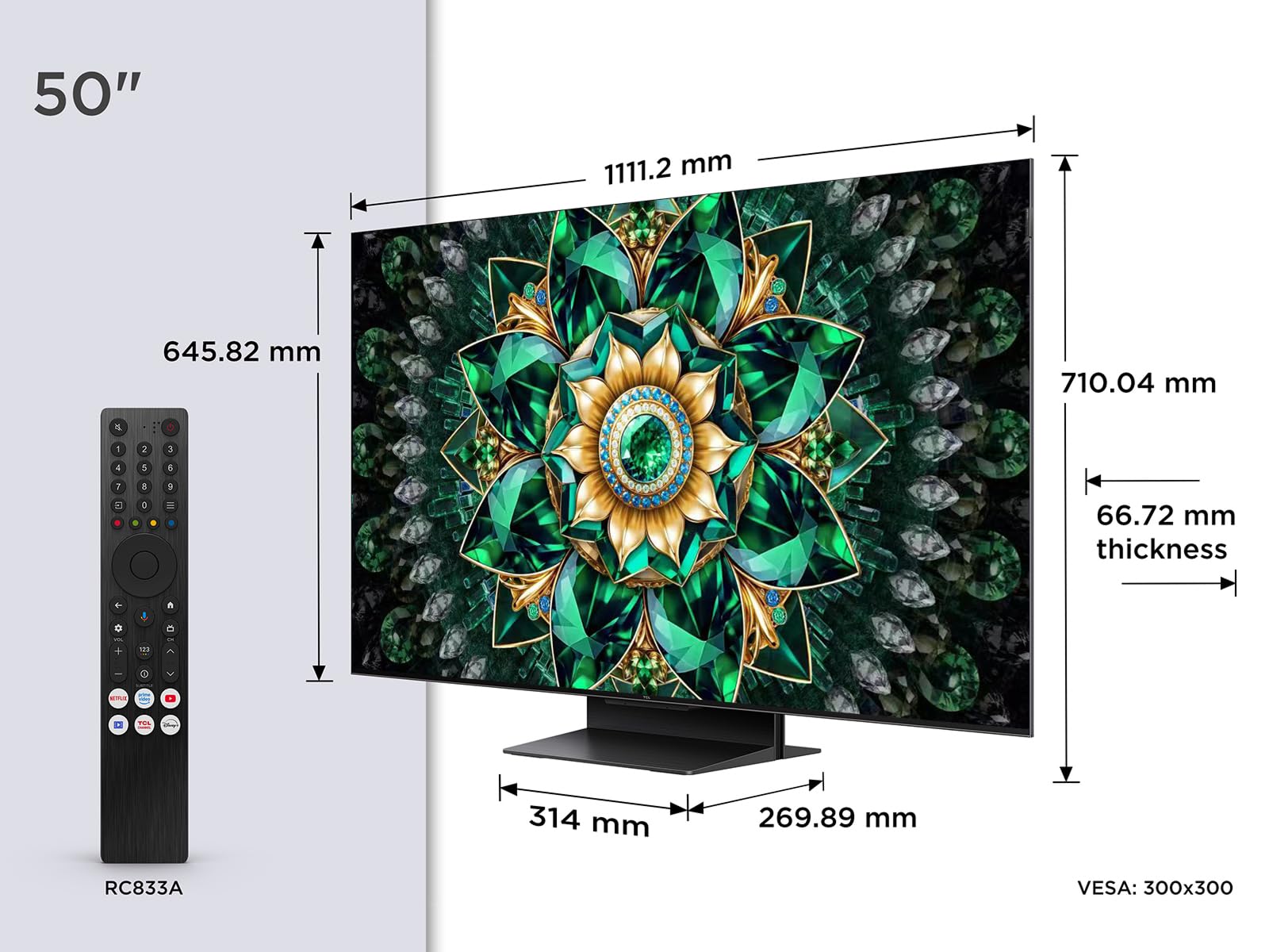 TCL 50Q7C – Smart TV QD‑Mini LED 4K HDR10+ da 50", 2.000nit | Dolby Vision IQ & Atmos, HVA Panel, 144Hz Motion Clarity Pro, Game Master, Apple AirPlay 2